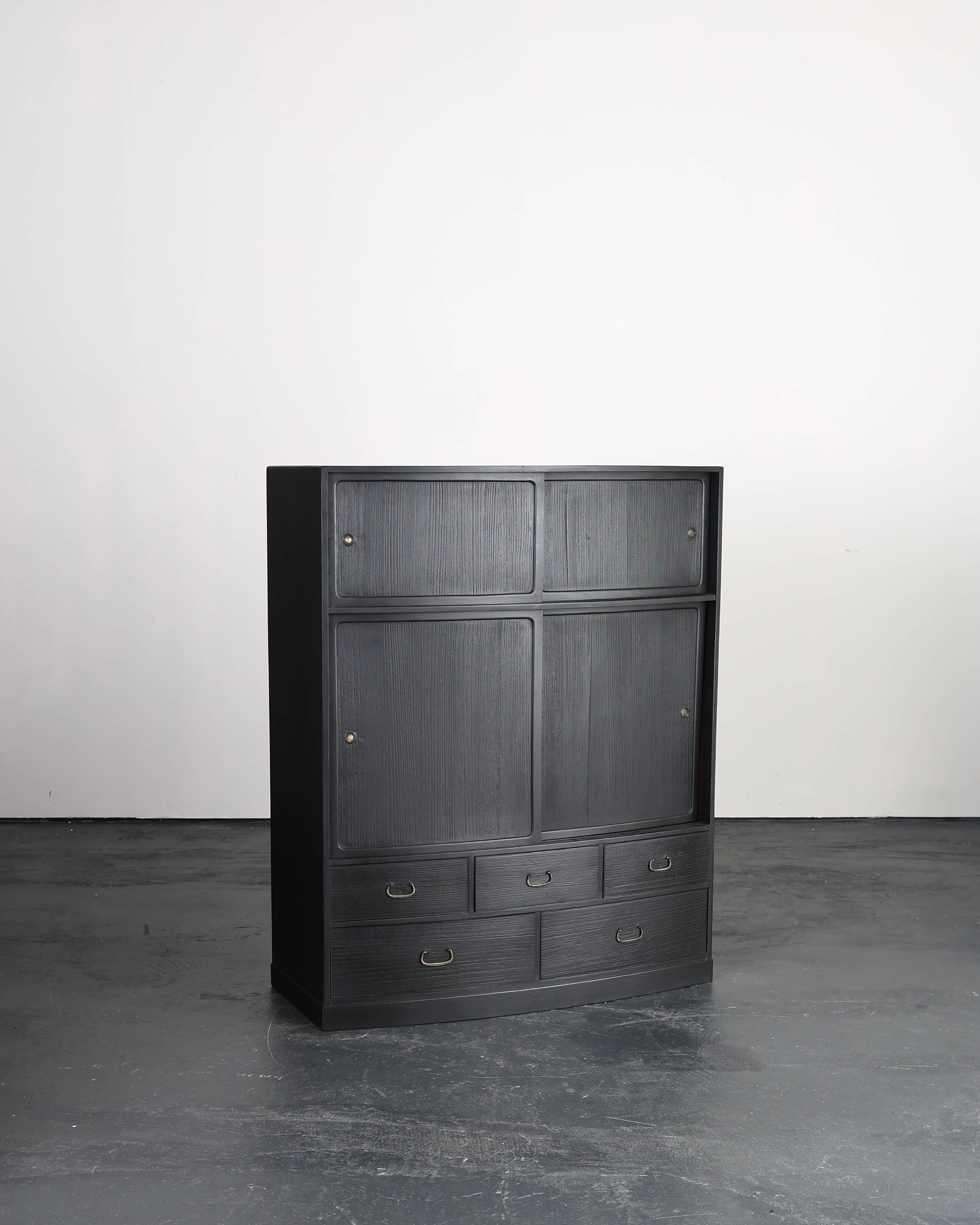 Unusual C.1920s Taisho Period Bow Front Tansu Cabinet