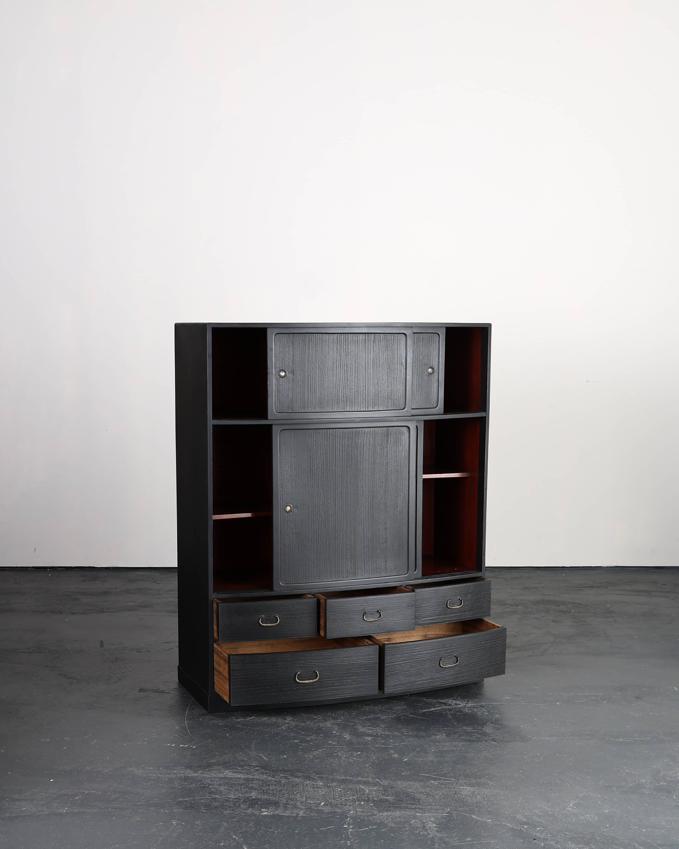 Unusual C.1920s Taisho Period Bow Front Tansu Cabinet