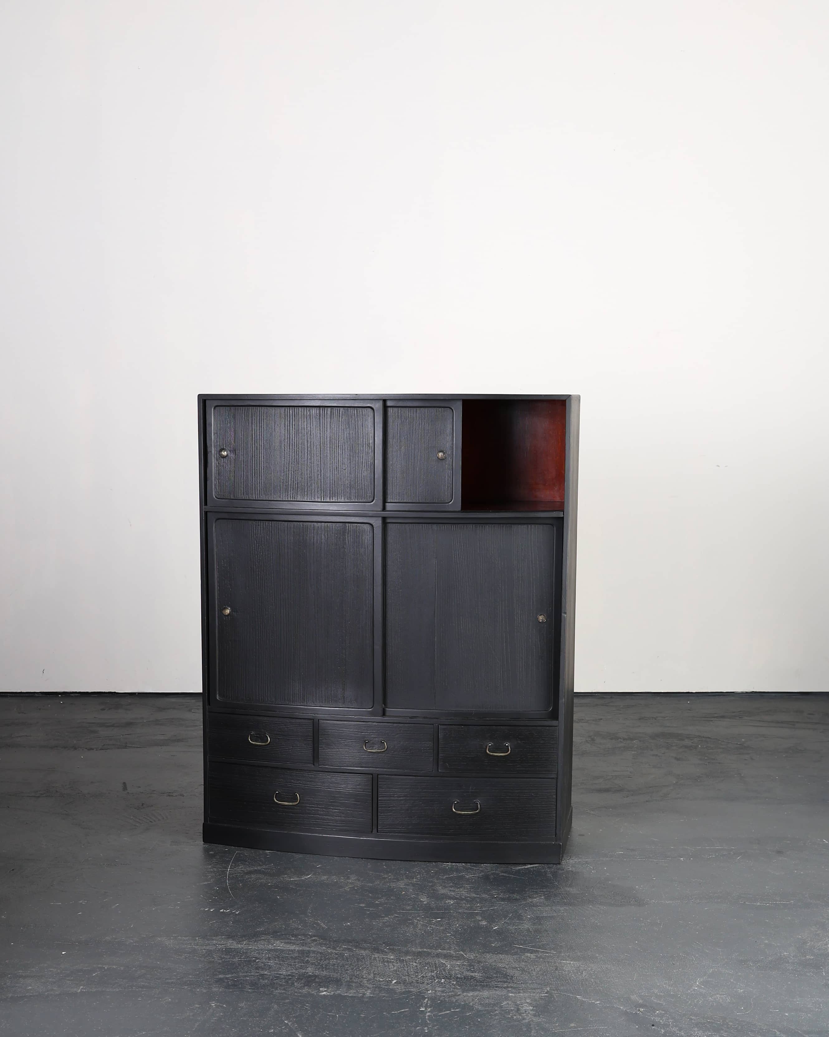 Unusual C.1920s Taisho Period Bow Front Tansu Cabinet