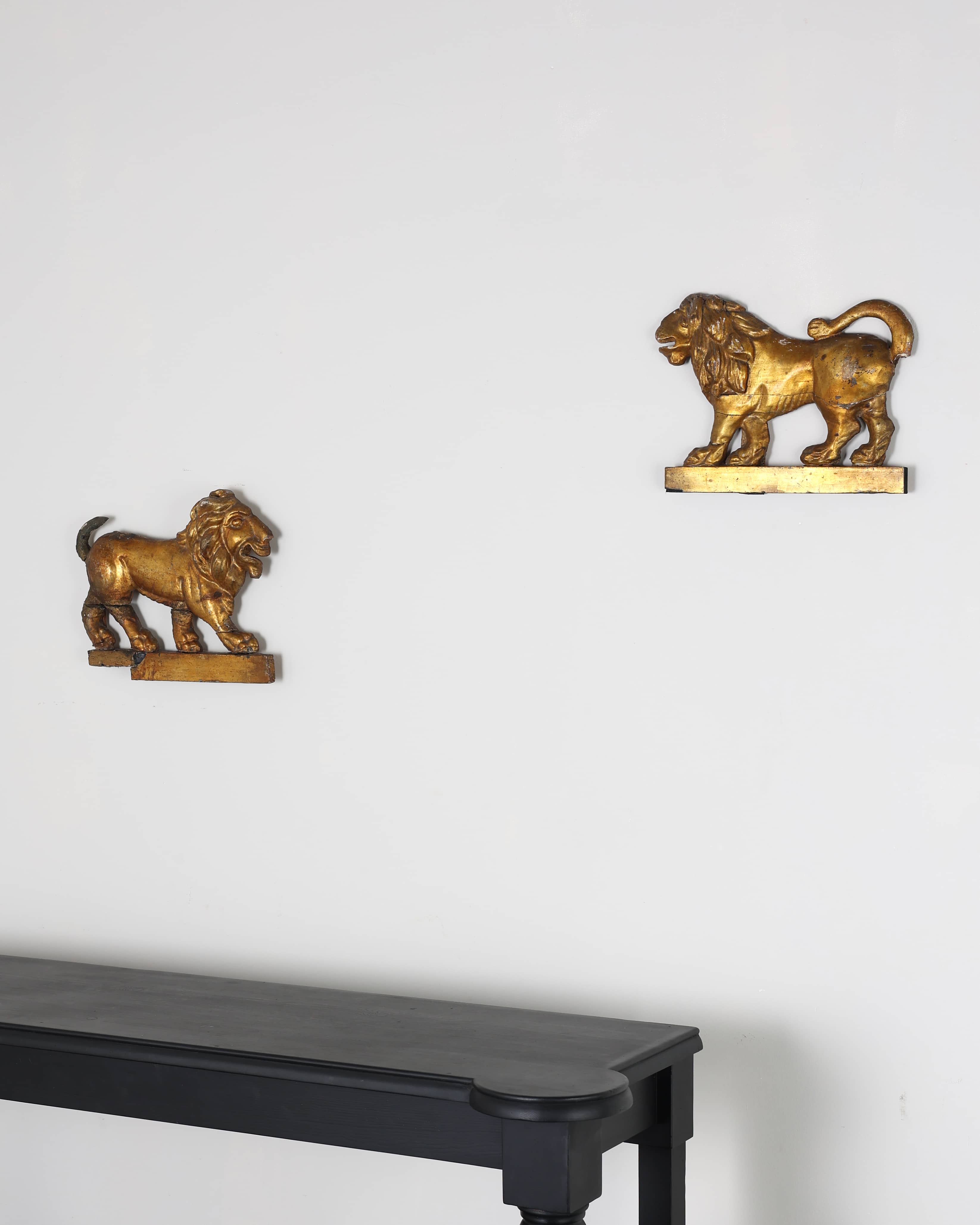 Pair Of French Empire Carved & Gilded Lions