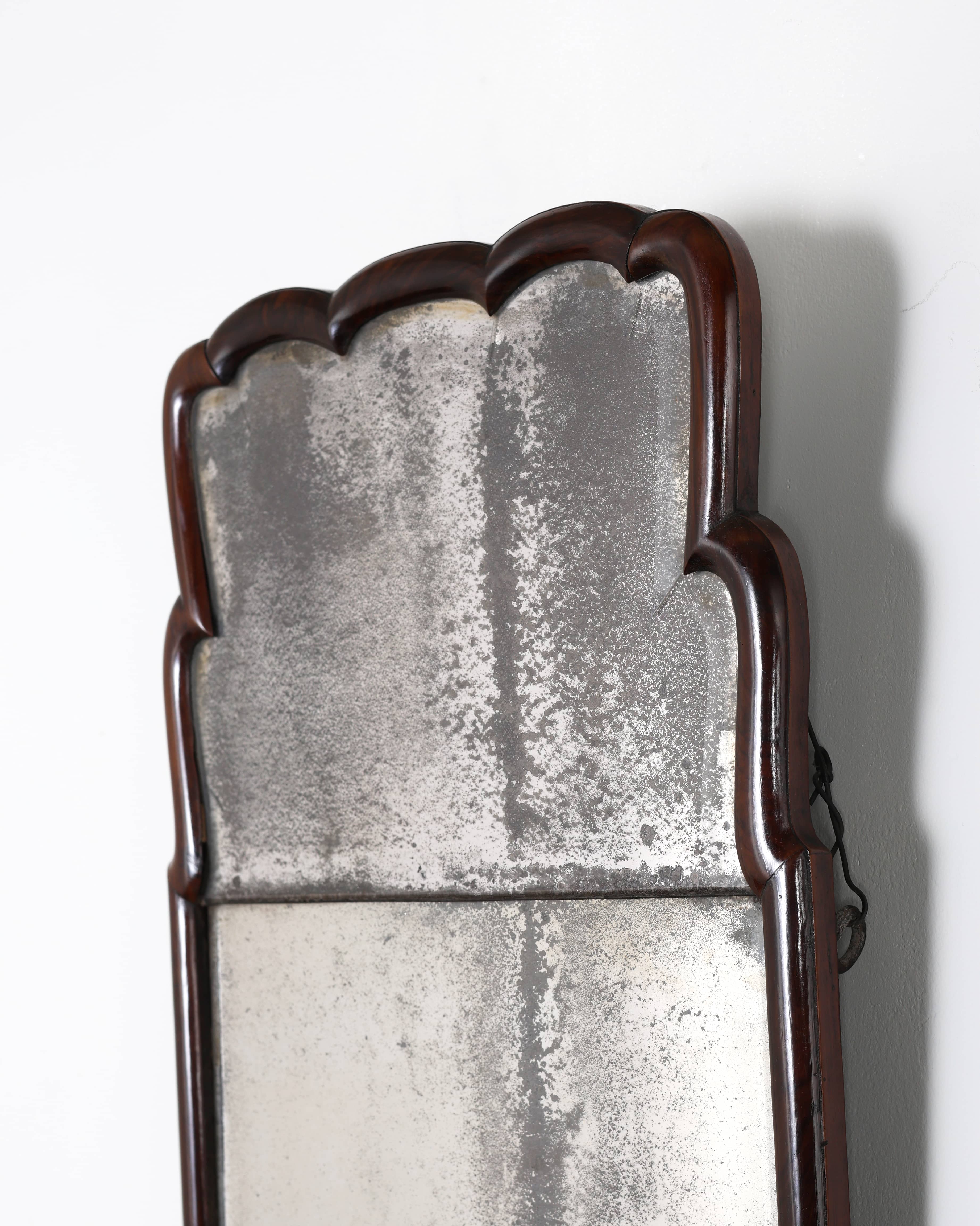A Rare English Walnut Queen Anne Mirror