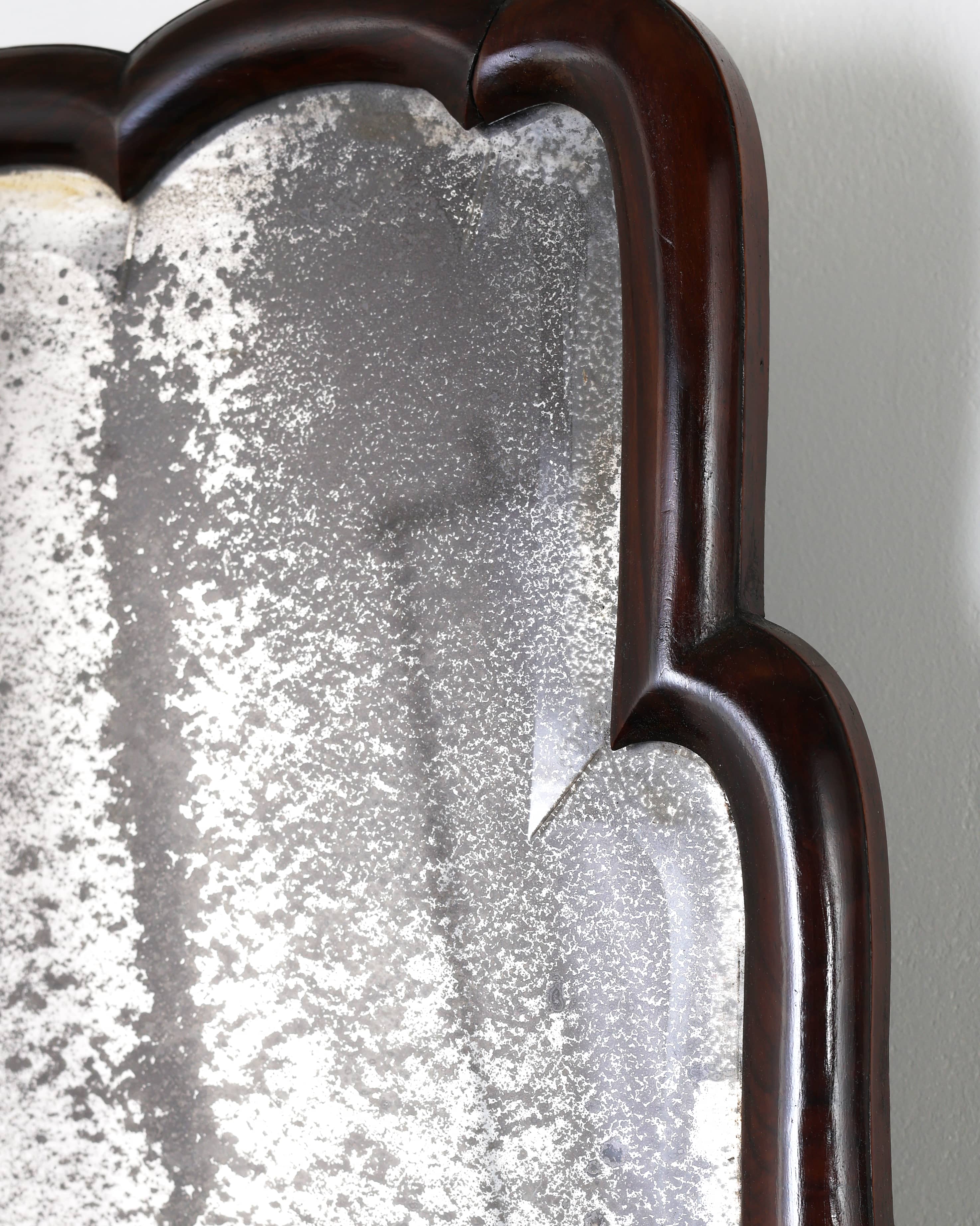 A Rare English Walnut Queen Anne Mirror