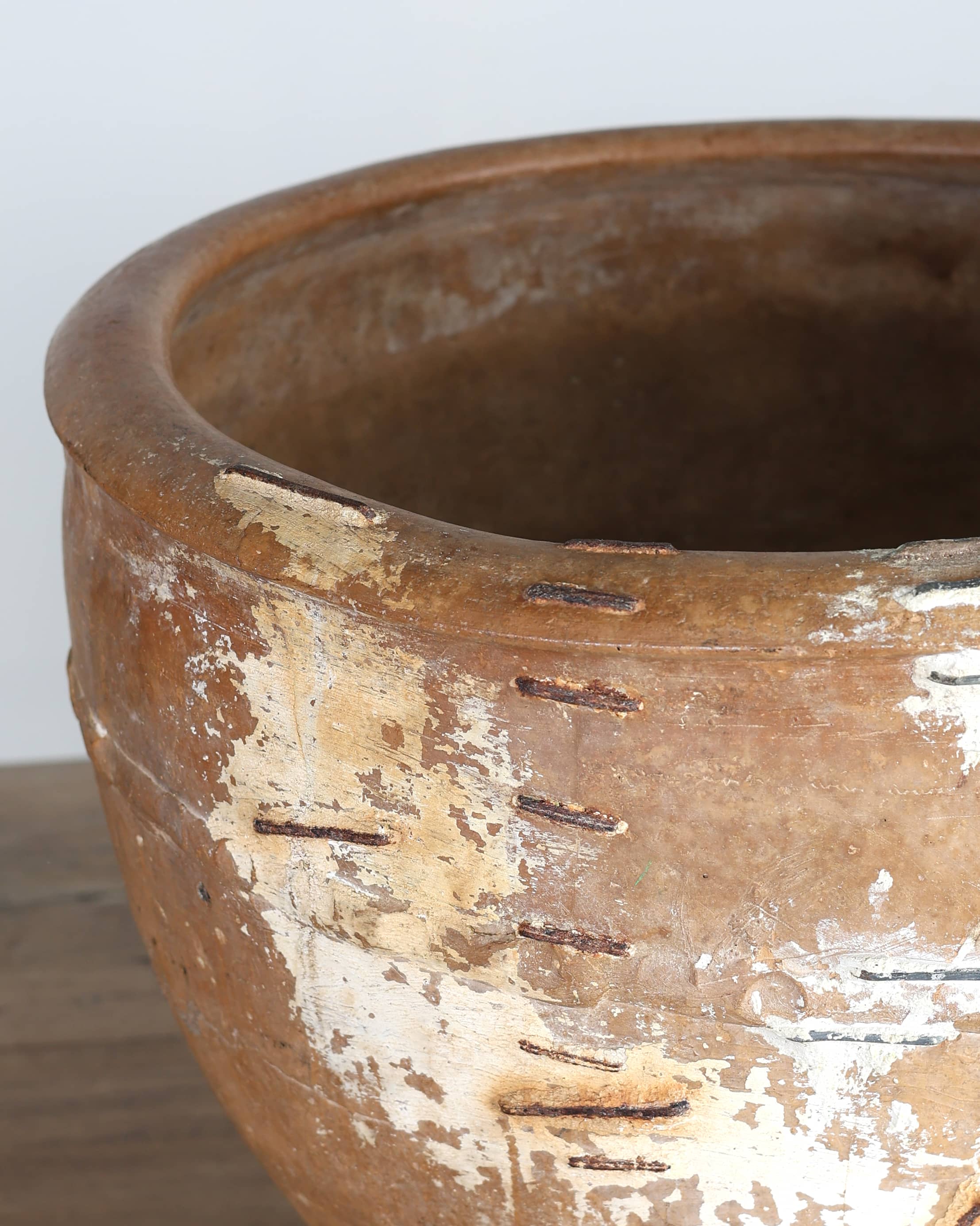 18th C. Staple Repaired Calanda Vessel