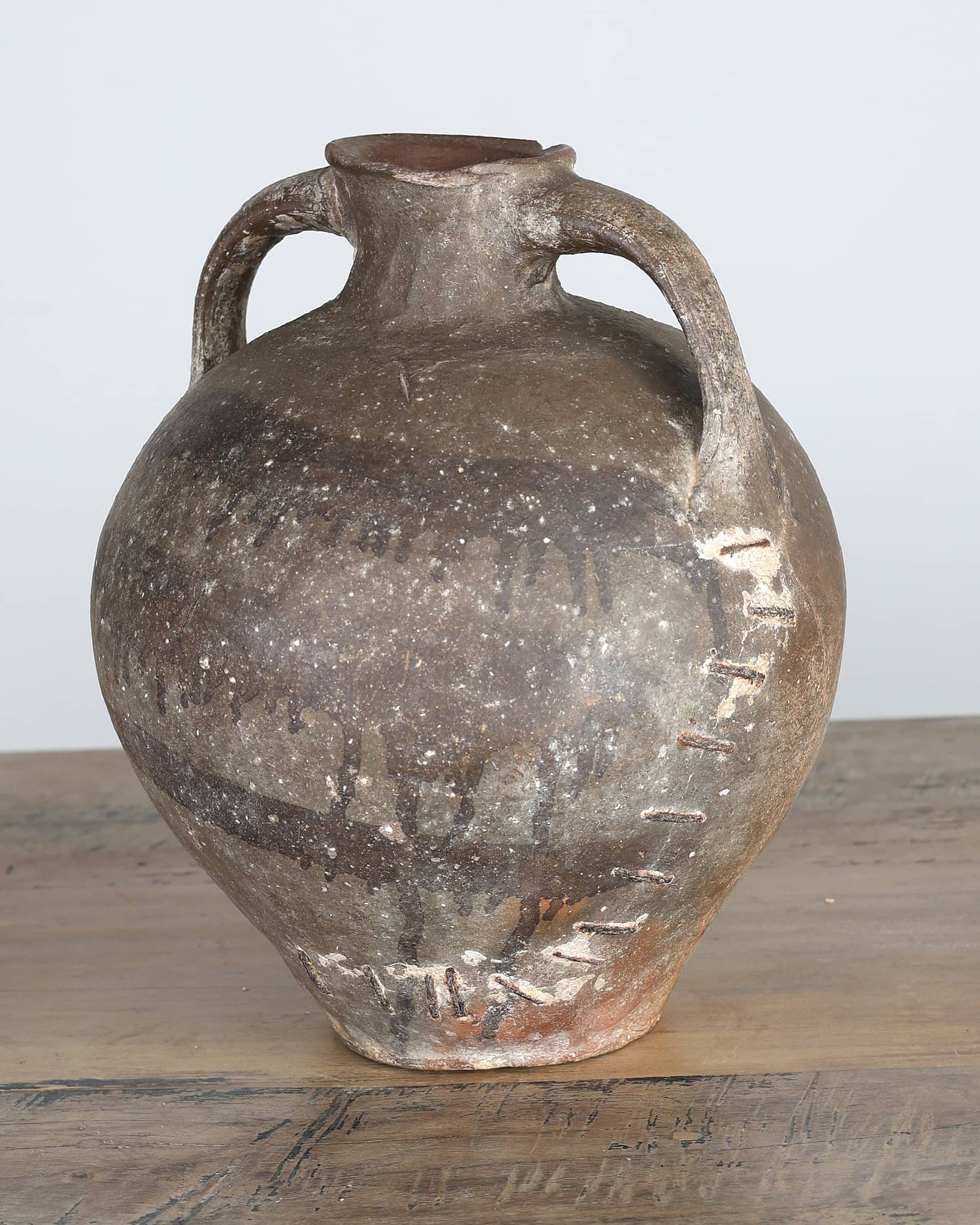 Heavily Stapled 18th C. Terracotta Vessel From Calanda, Spain