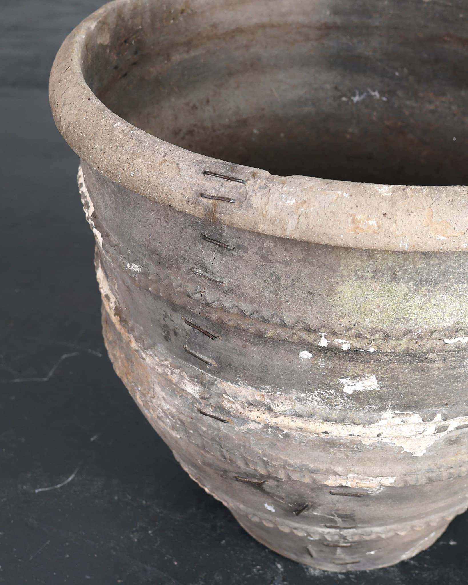 Heavily Stapled Early 19th C. Black Terracotta Cosi Pot