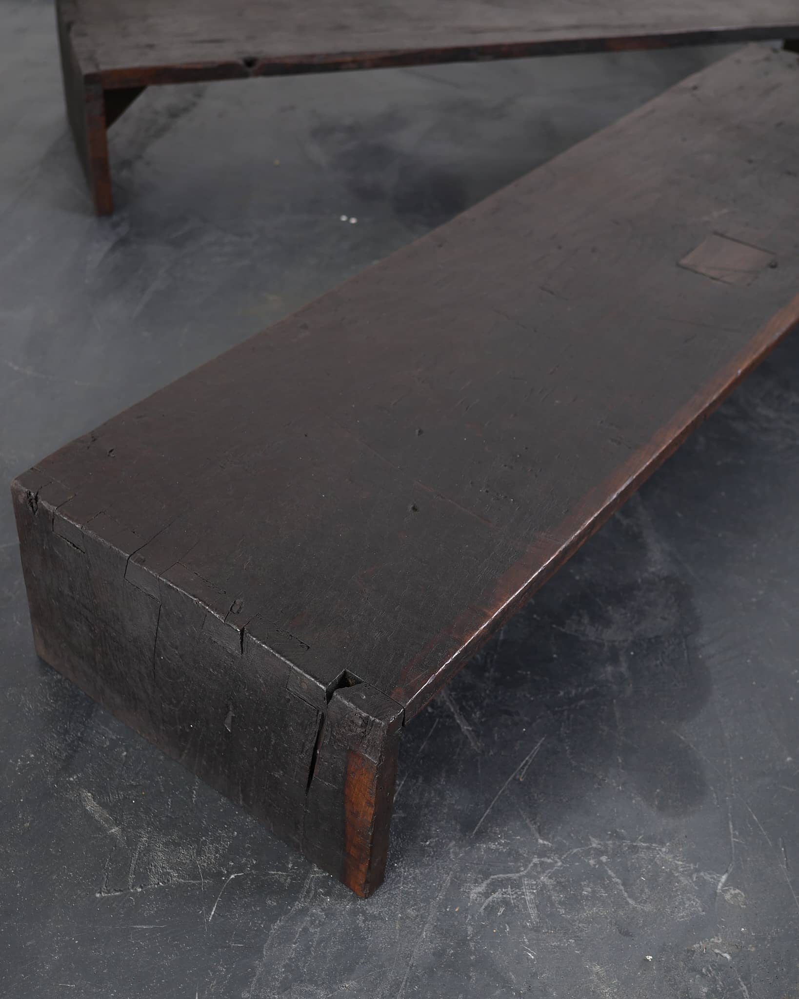 Pair Of Primitive Low Table In 18th C. Portuguese Chestnut
