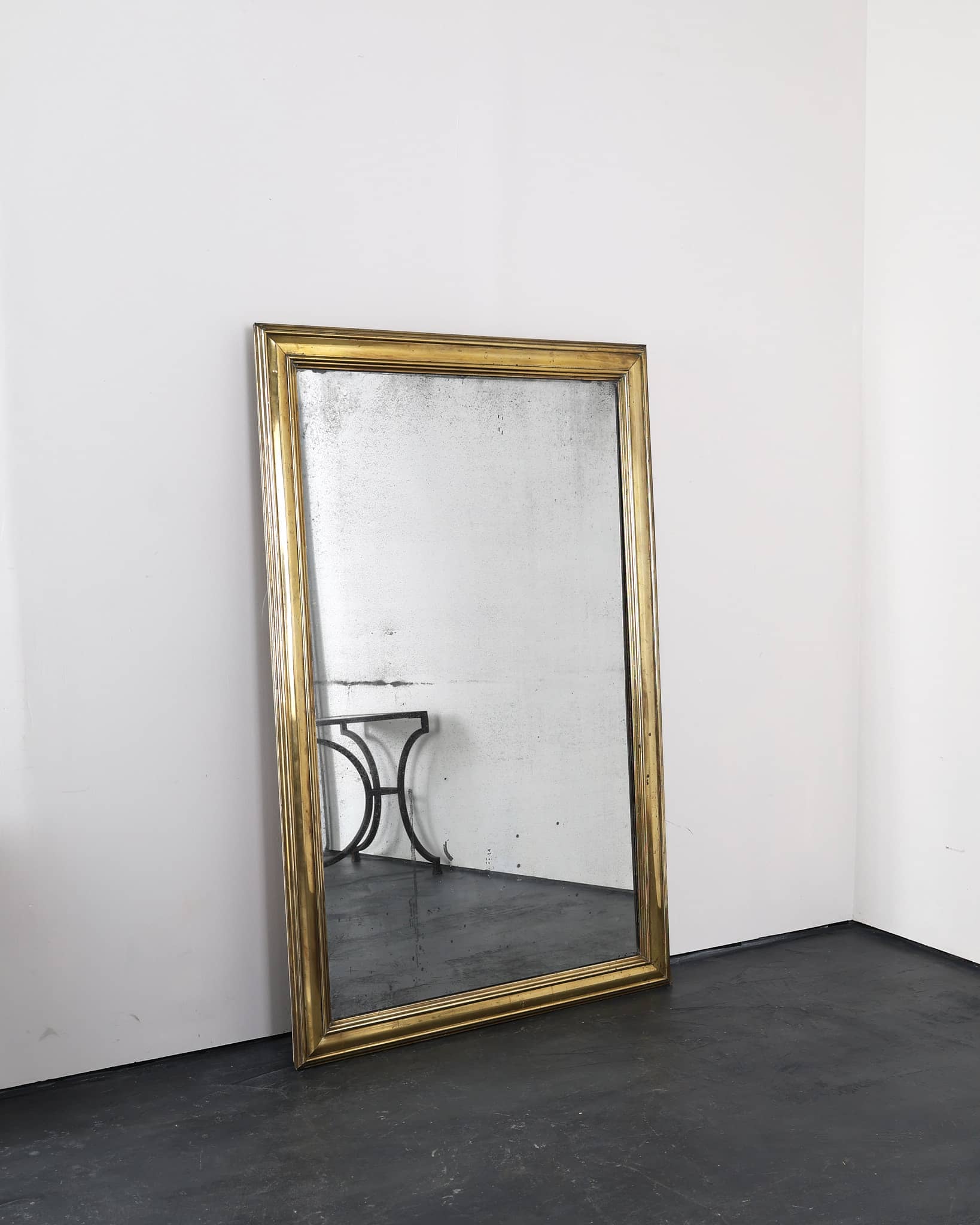 Exceptional XL Early 20th C. Brass Bistro Mirror