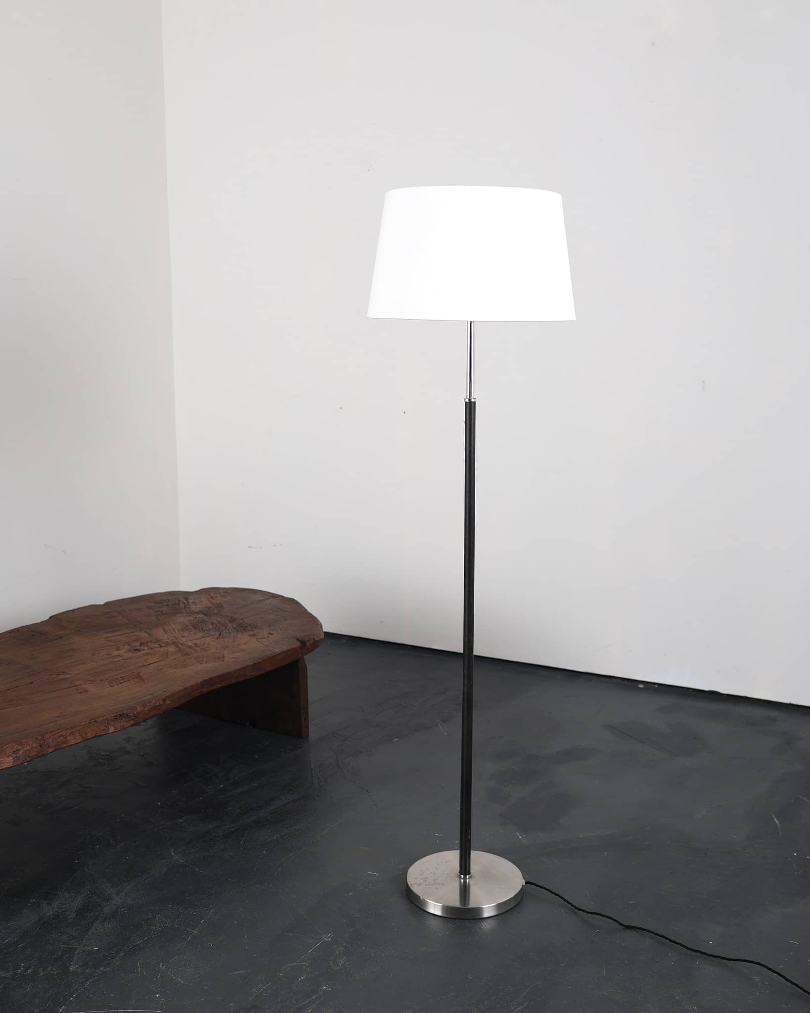 C.1960s Chrome & Stitched Leather Standard Lamp (1)