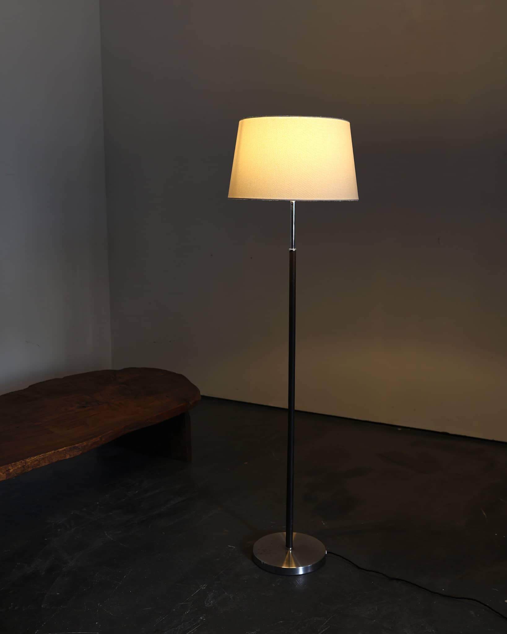 C.1960s Chrome & Stitched Leather Standard Lamp (1)