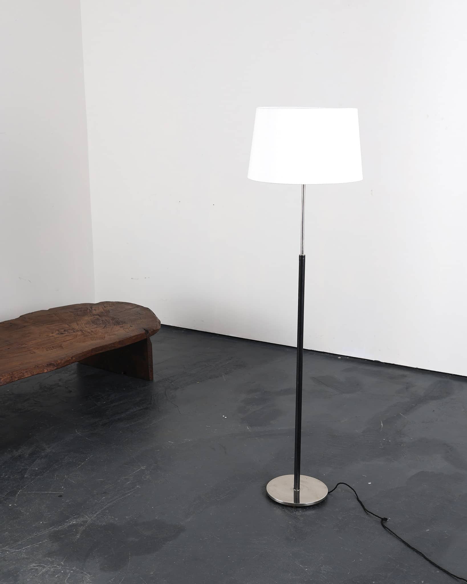 C.1960s Chrome & Stitched Leather Standard Lamp (2)