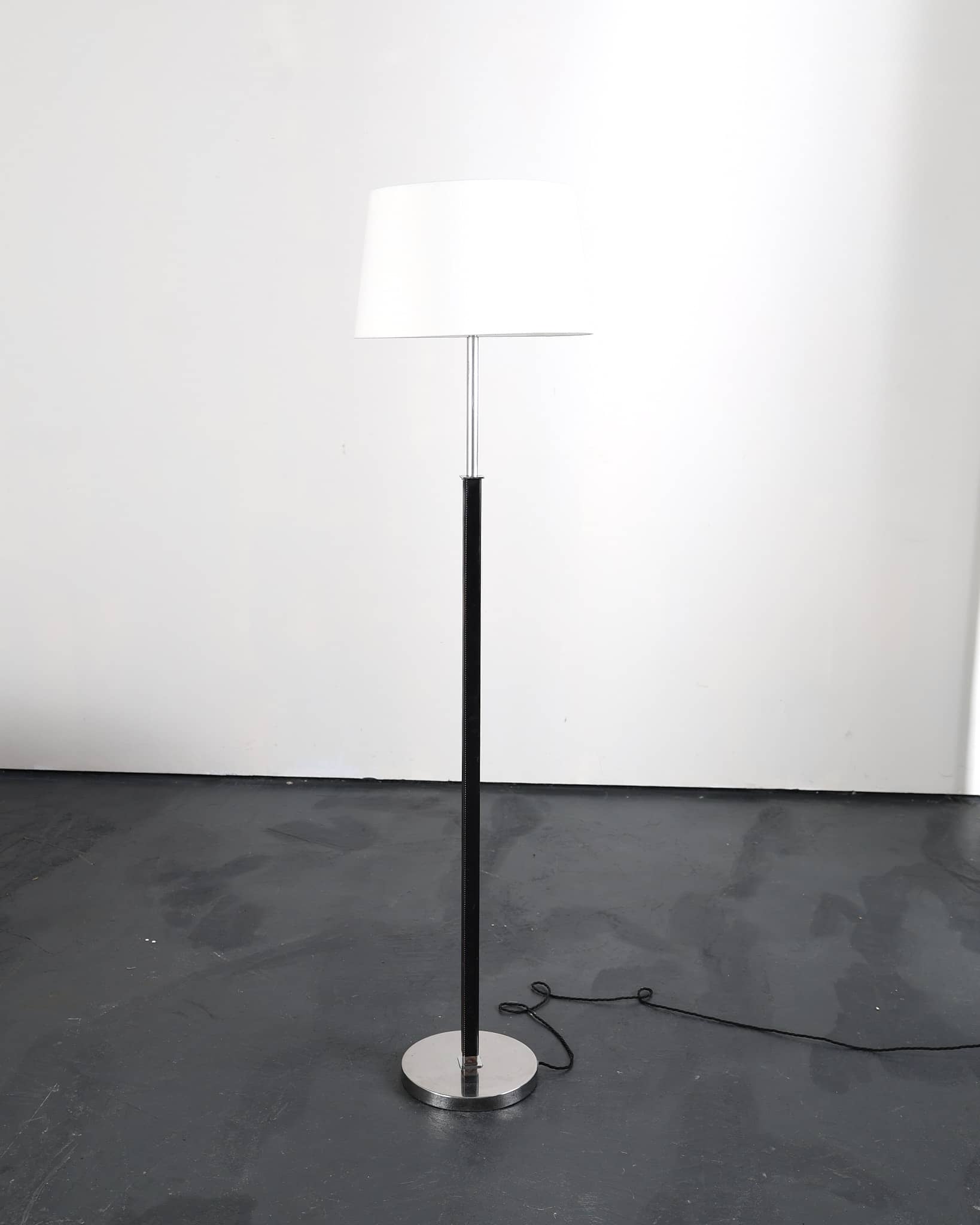 A C.1960s Chrome & Stitched Leather Swedish Square Stem Standard Lamp