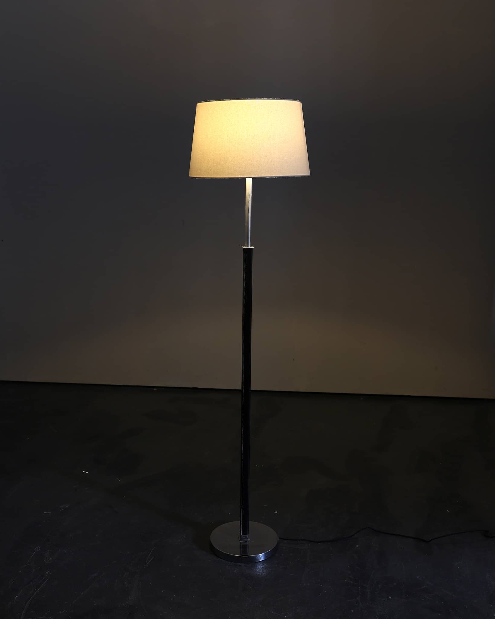 A C.1960s Chrome & Stitched Leather Swedish Square Stem Standard Lamp