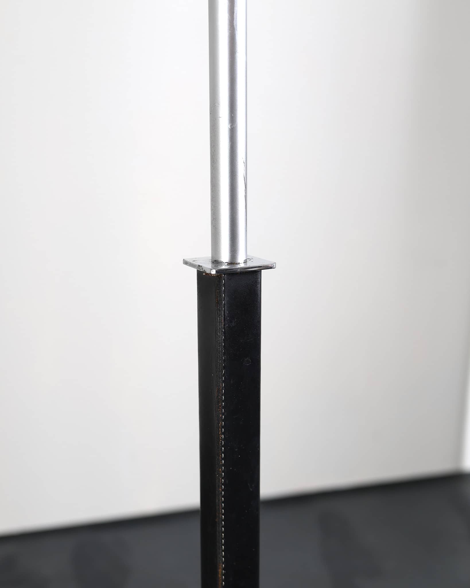 A C.1960s Chrome & Stitched Leather Swedish Square Stem Standard Lamp