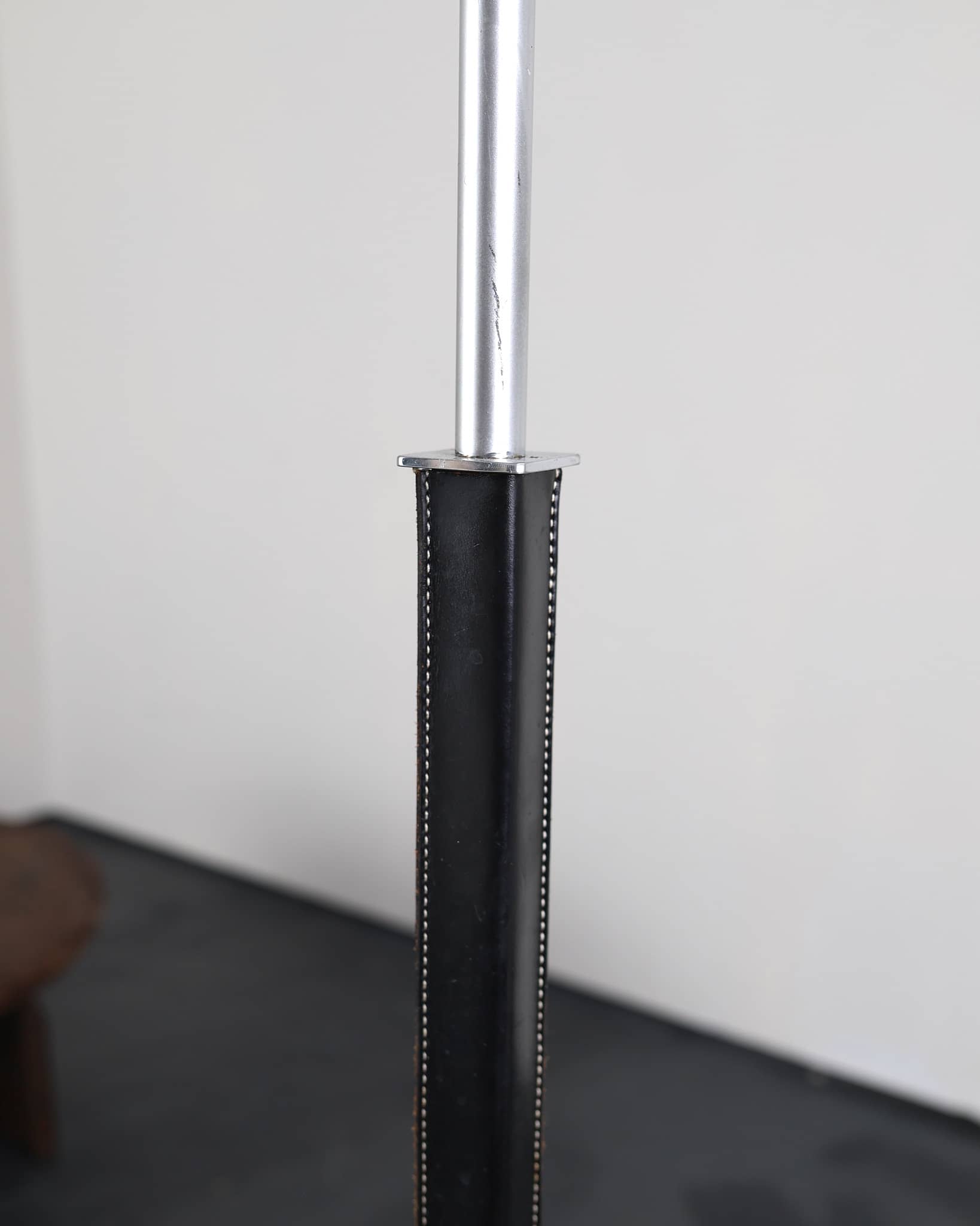A C.1960s Chrome & Stitched Leather Swedish Square Stem Standard Lamp