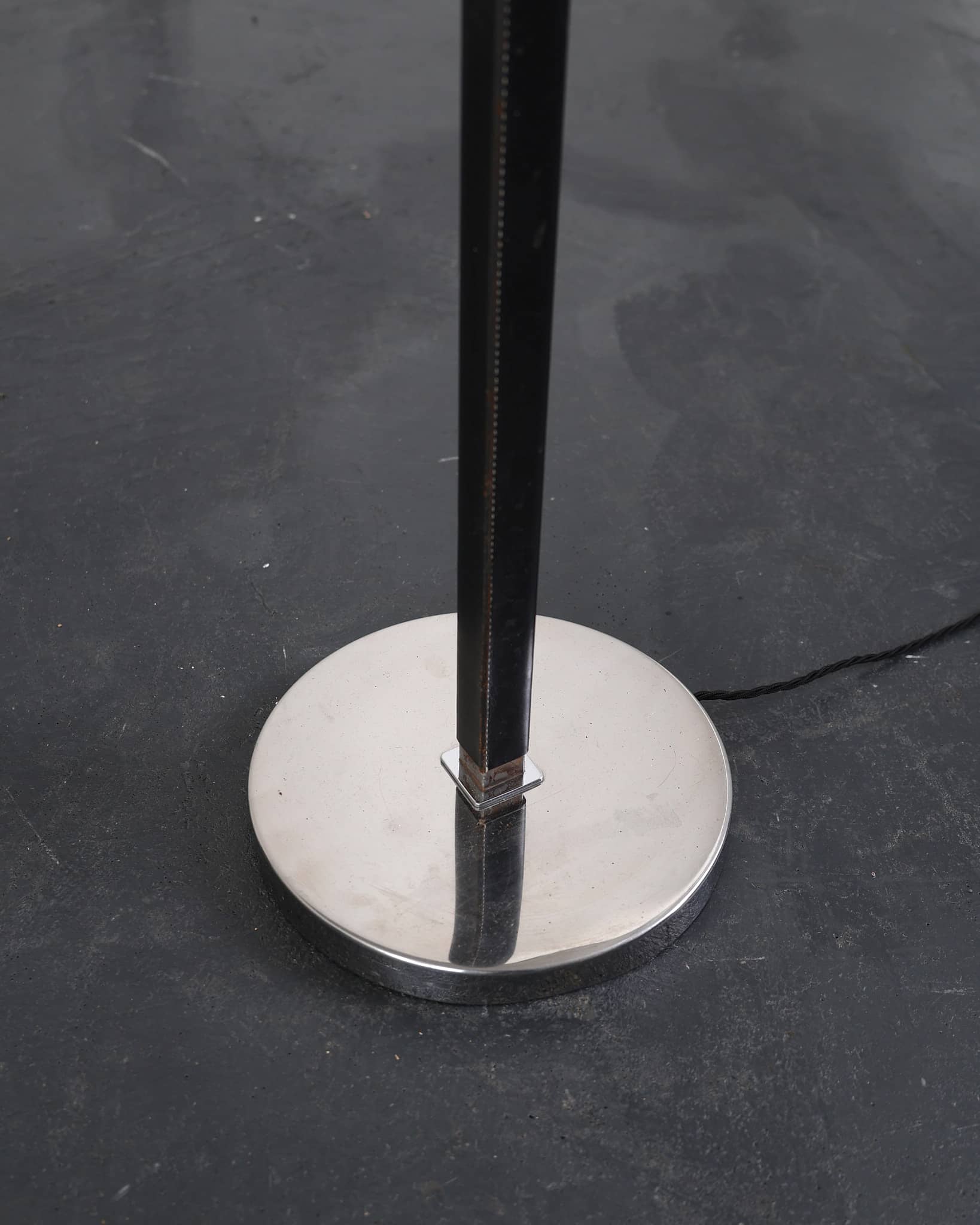 A C.1960s Chrome & Stitched Leather Swedish Square Stem Standard Lamp