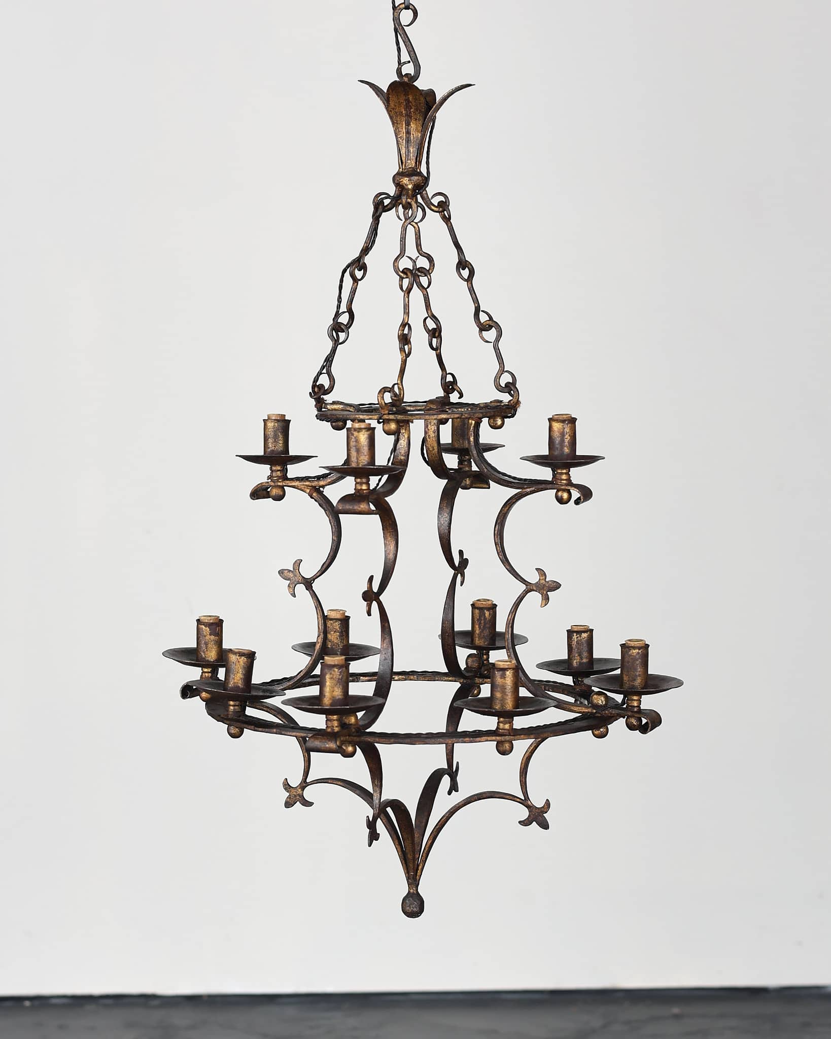 Catalan Gilt Iron 12 Arm Chandelier
