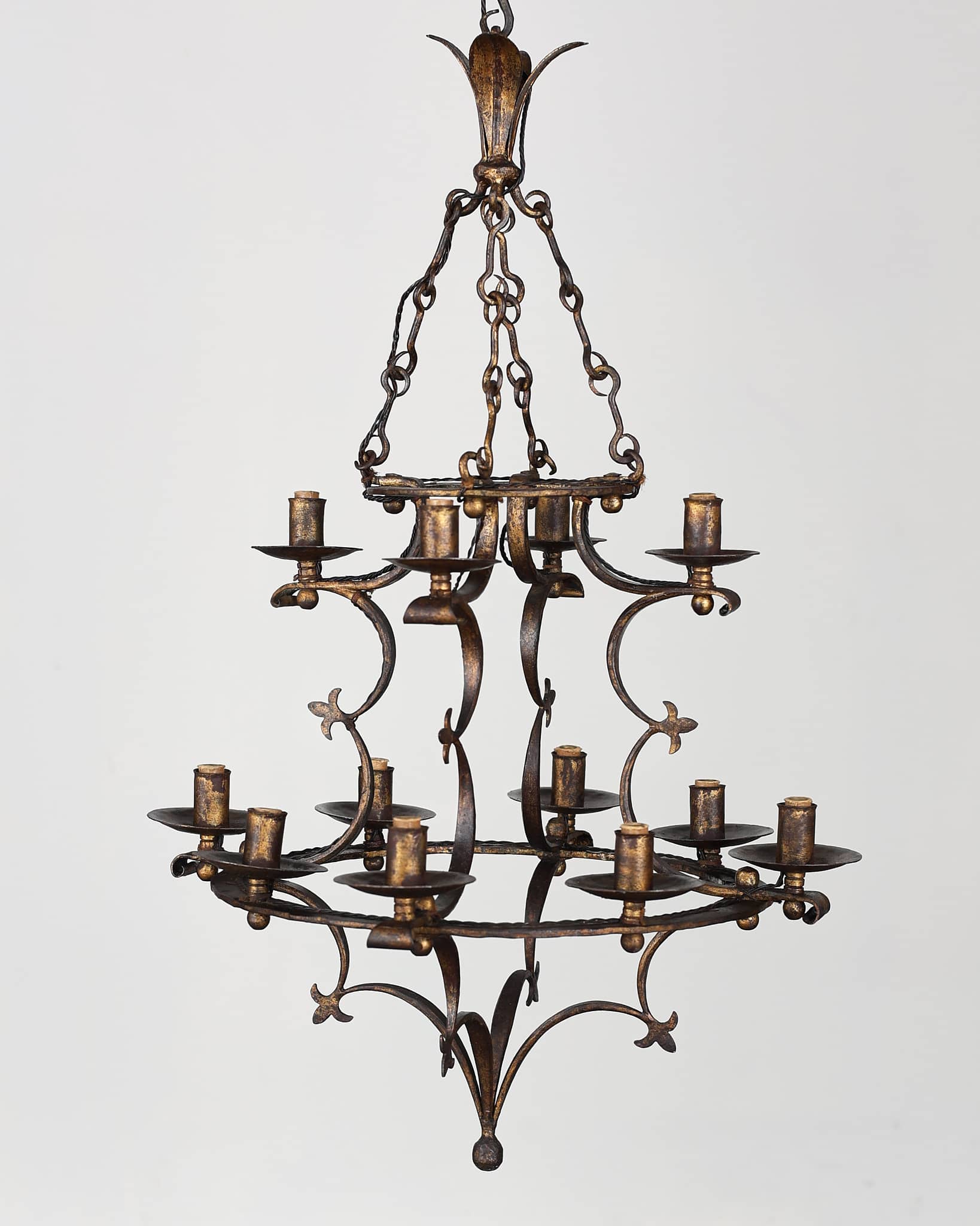 Catalan Gilt Iron 12 Arm Chandelier