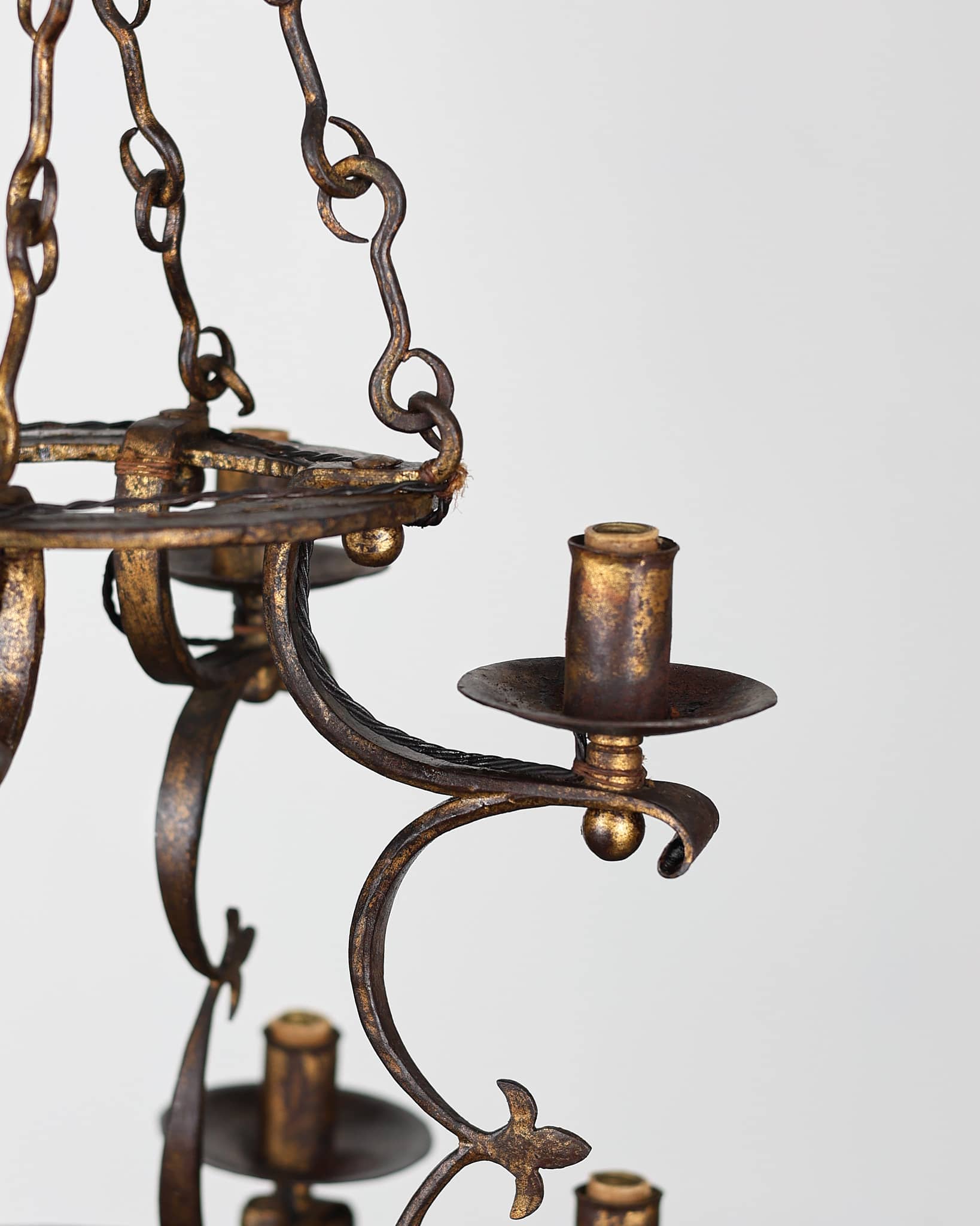 Catalan Gilt Iron 12 Arm Chandelier
