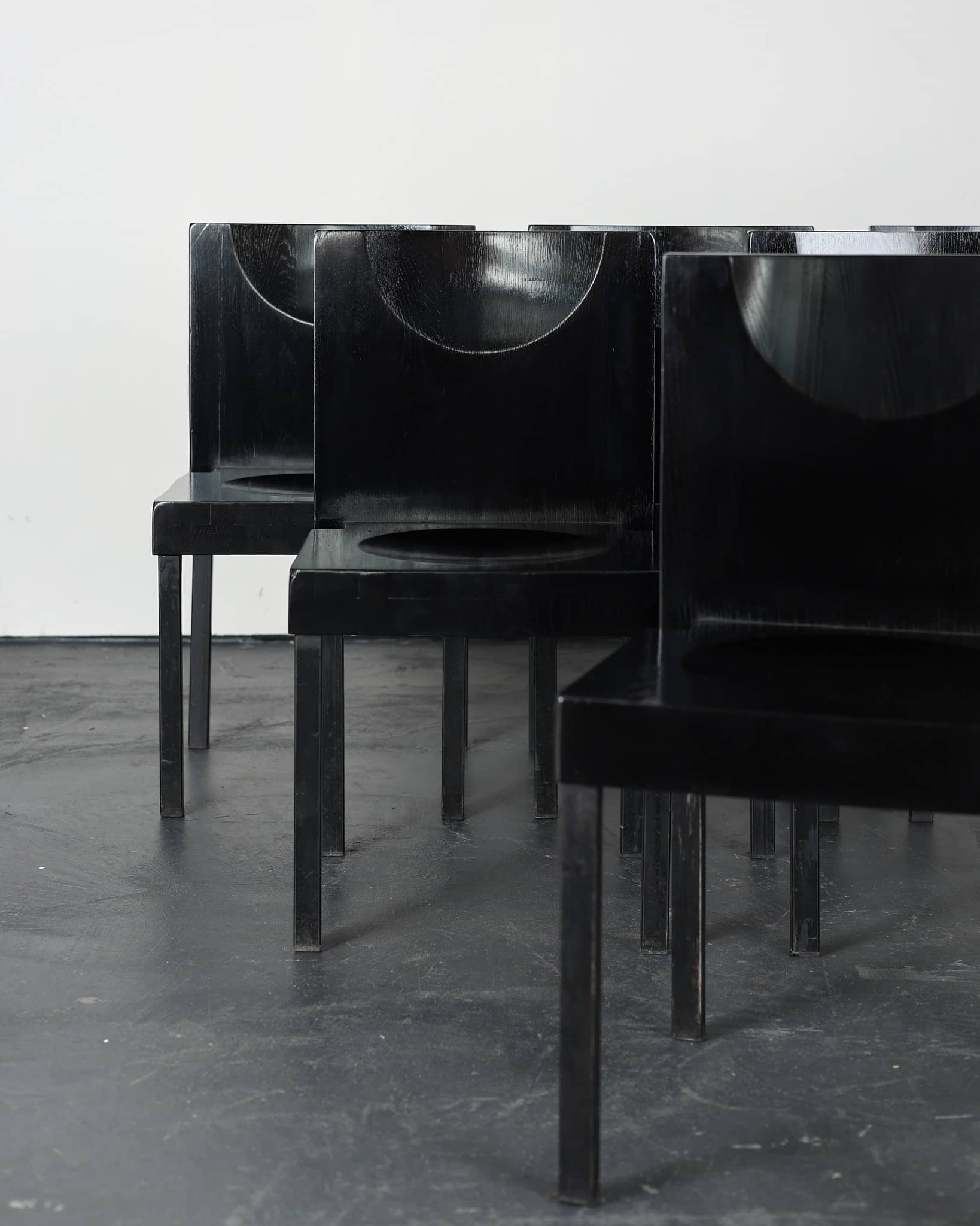 Set Of Six Ebonised Oak Dinning Chairs
