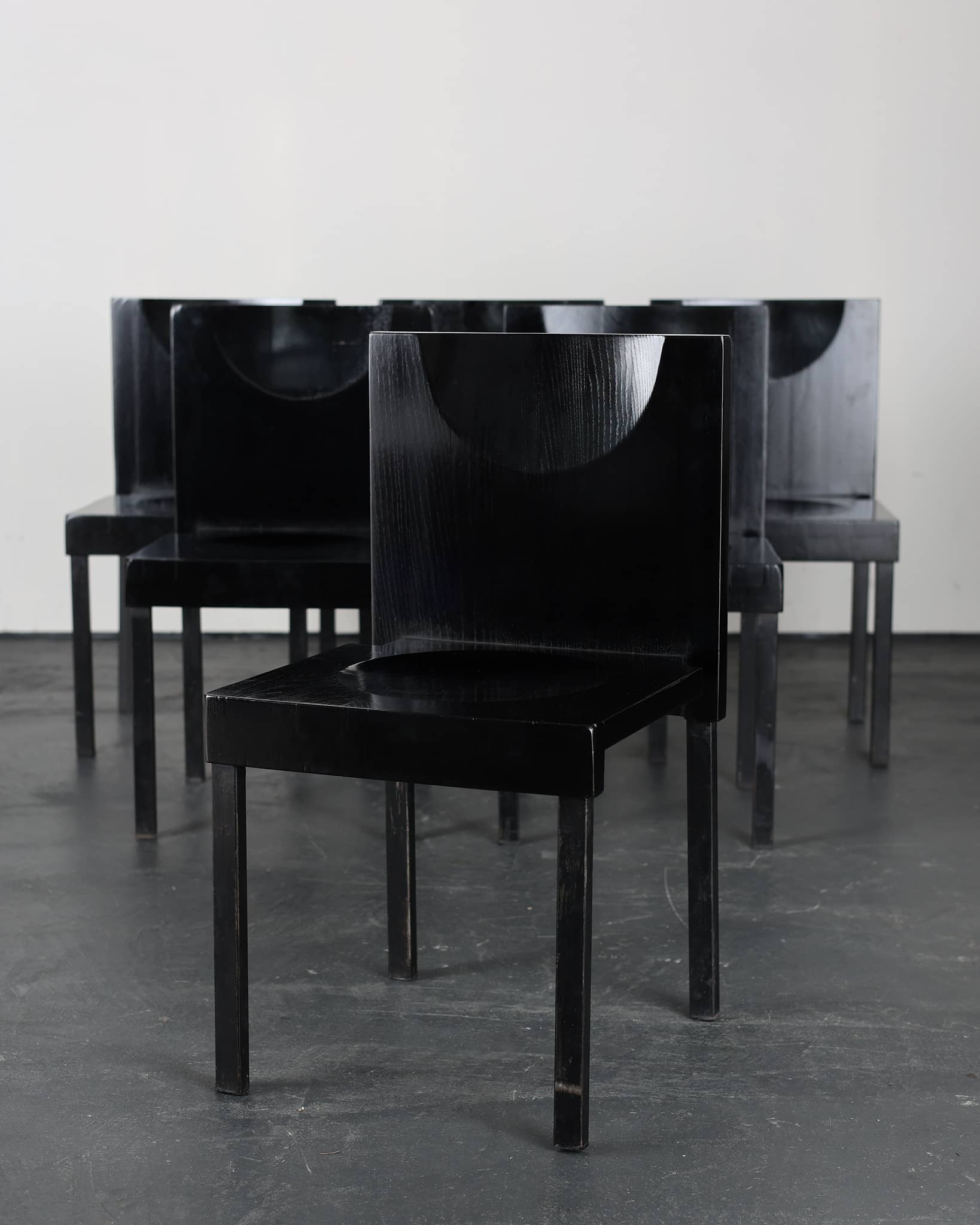 Set Of Six Ebonised Oak Dinning Chairs
