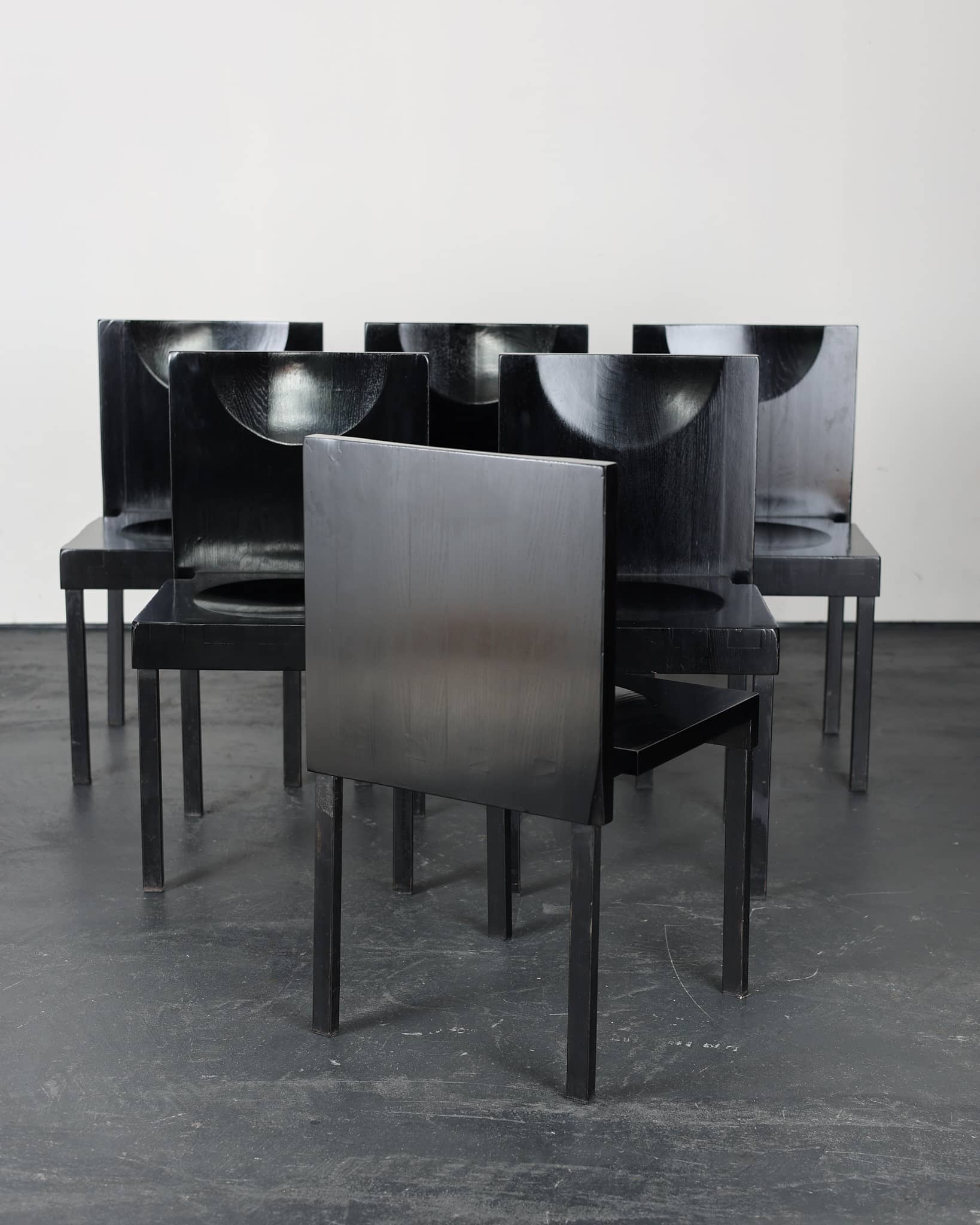 Set Of Six Ebonised Oak Dinning Chairs