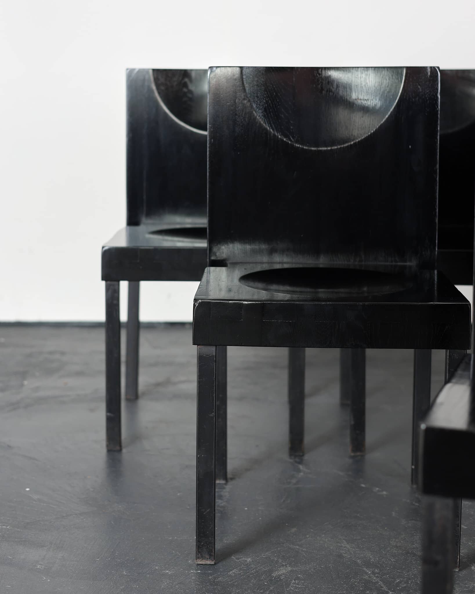 Set Of Six Ebonised Oak Dinning Chairs