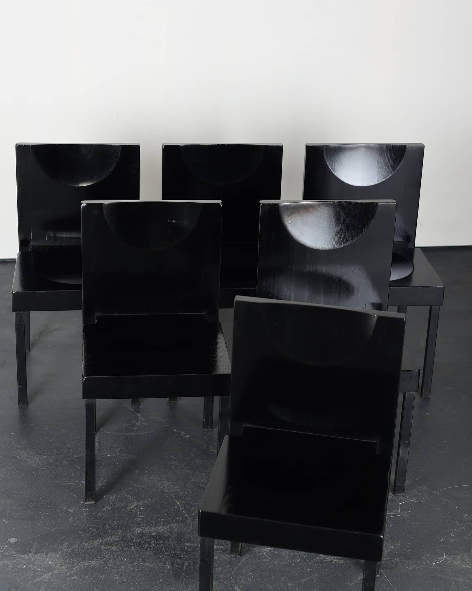 Set Of Six Ebonised Oak Dinning Chairs