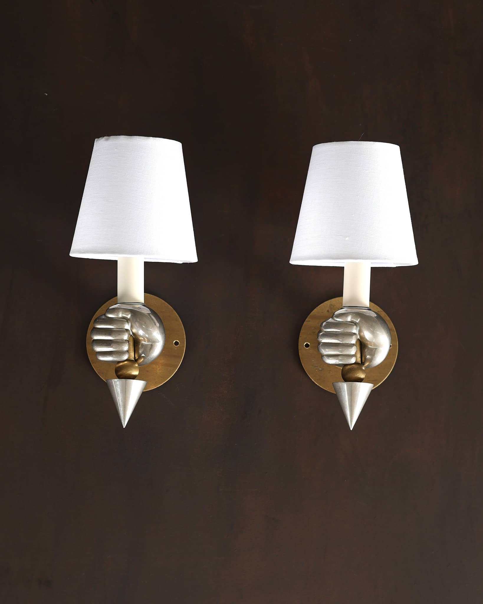 French C.1950s Sculptural Hand & Torch Sconces