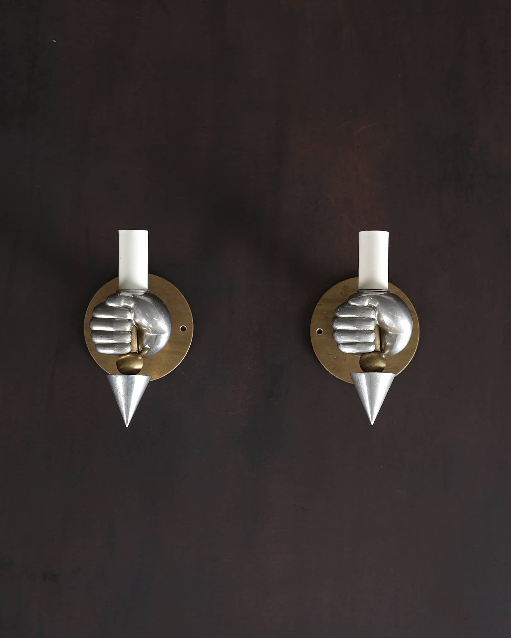 French C.1950s Sculptural Hand & Torch Sconces