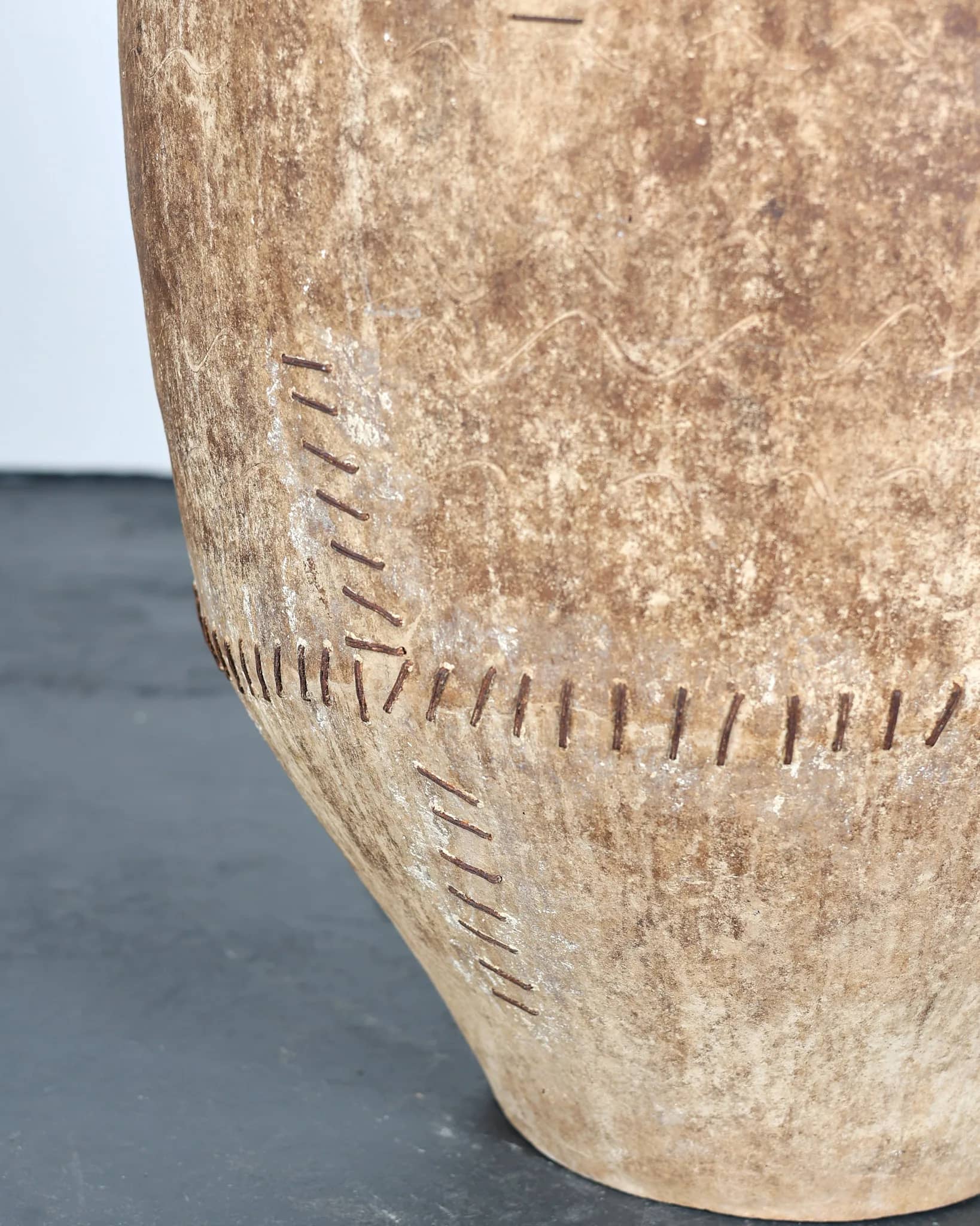 Incredible Heavily Stapled 18th C. Terracotta Vessel