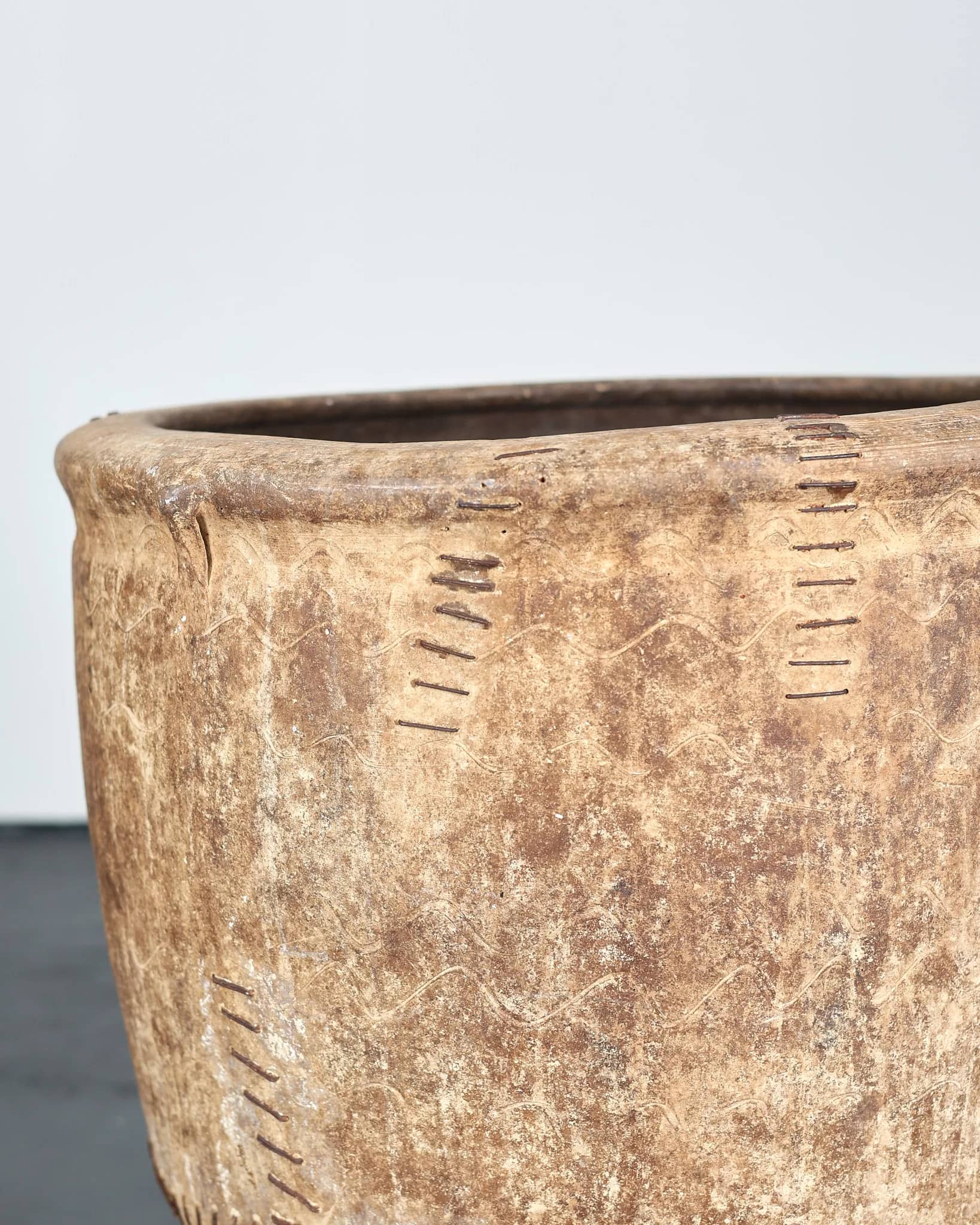 Incredible Heavily Stapled 18th C. Terracotta Vessel