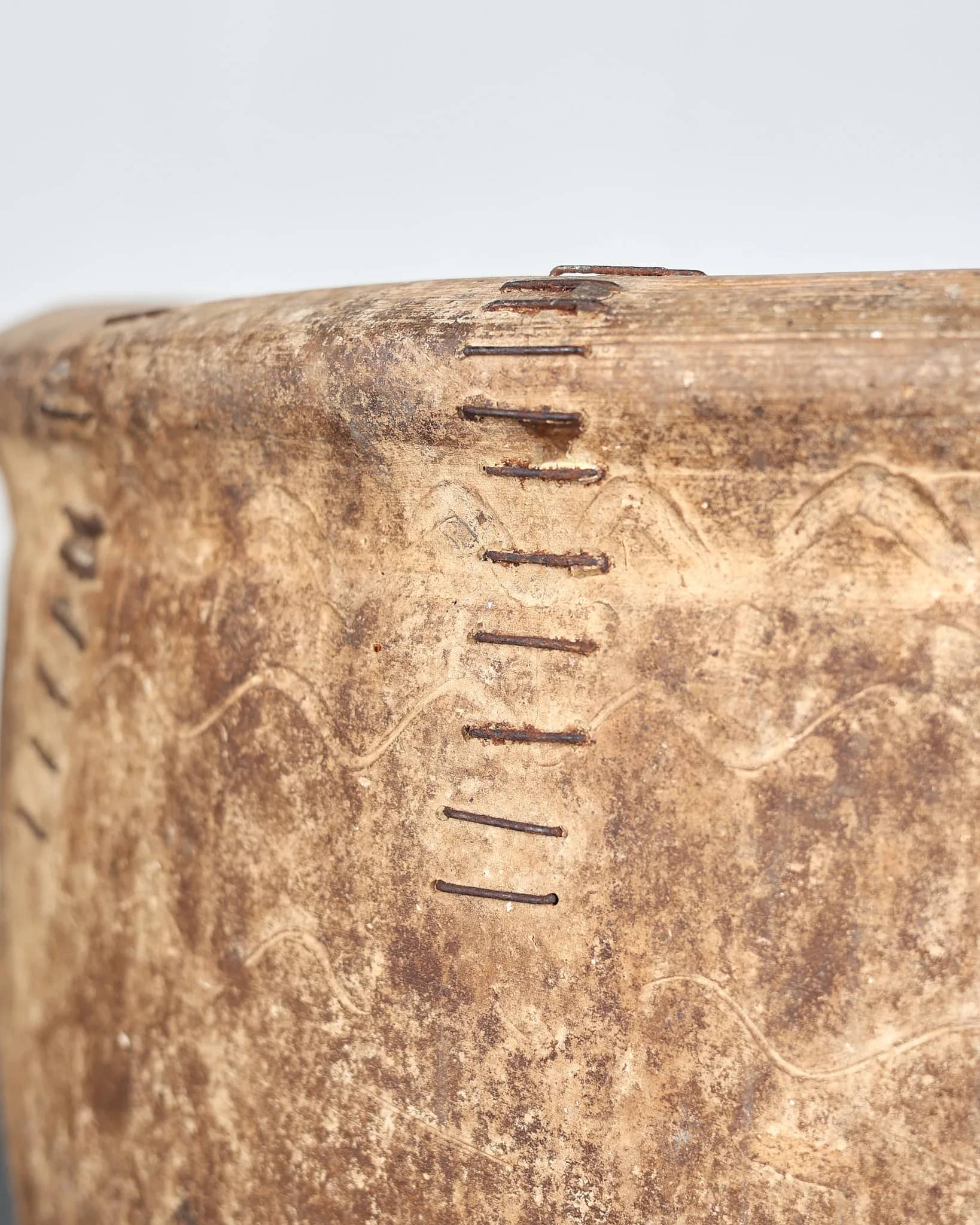 Incredible Heavily Stapled 18th C. Terracotta Vessel