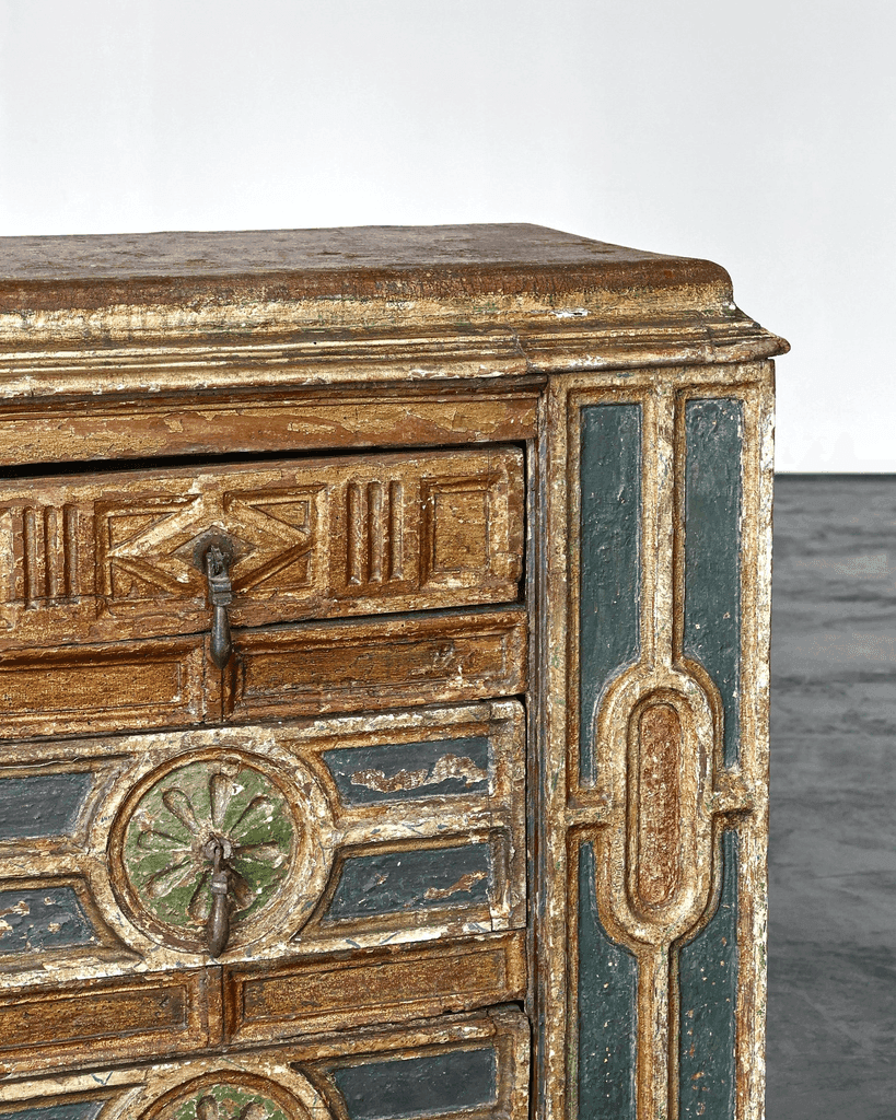 Early 18th C. Spanish Gilded & Painted Chest Of Drawers