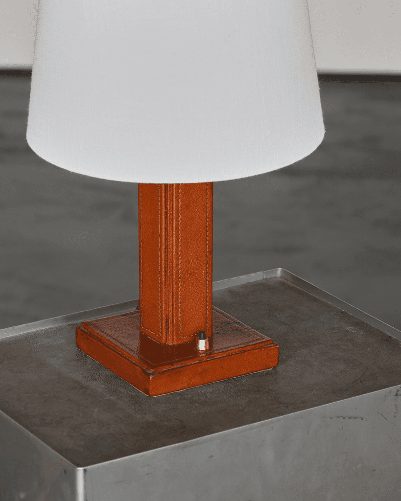 C.1930s French Stitched Leather Table Lamp