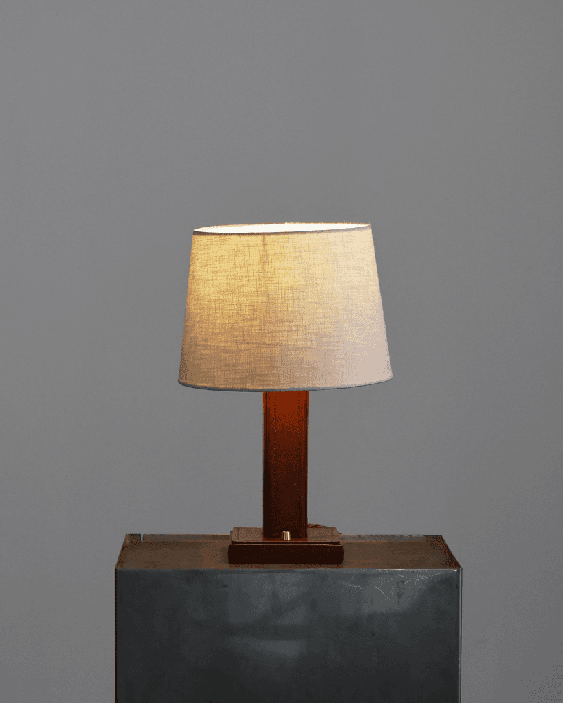 C.1930s French Stitched Leather Table Lamp