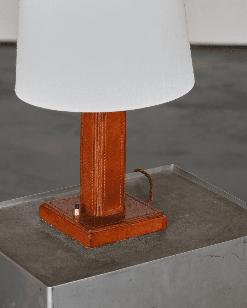 C.1930s French Stitched Leather Table Lamp