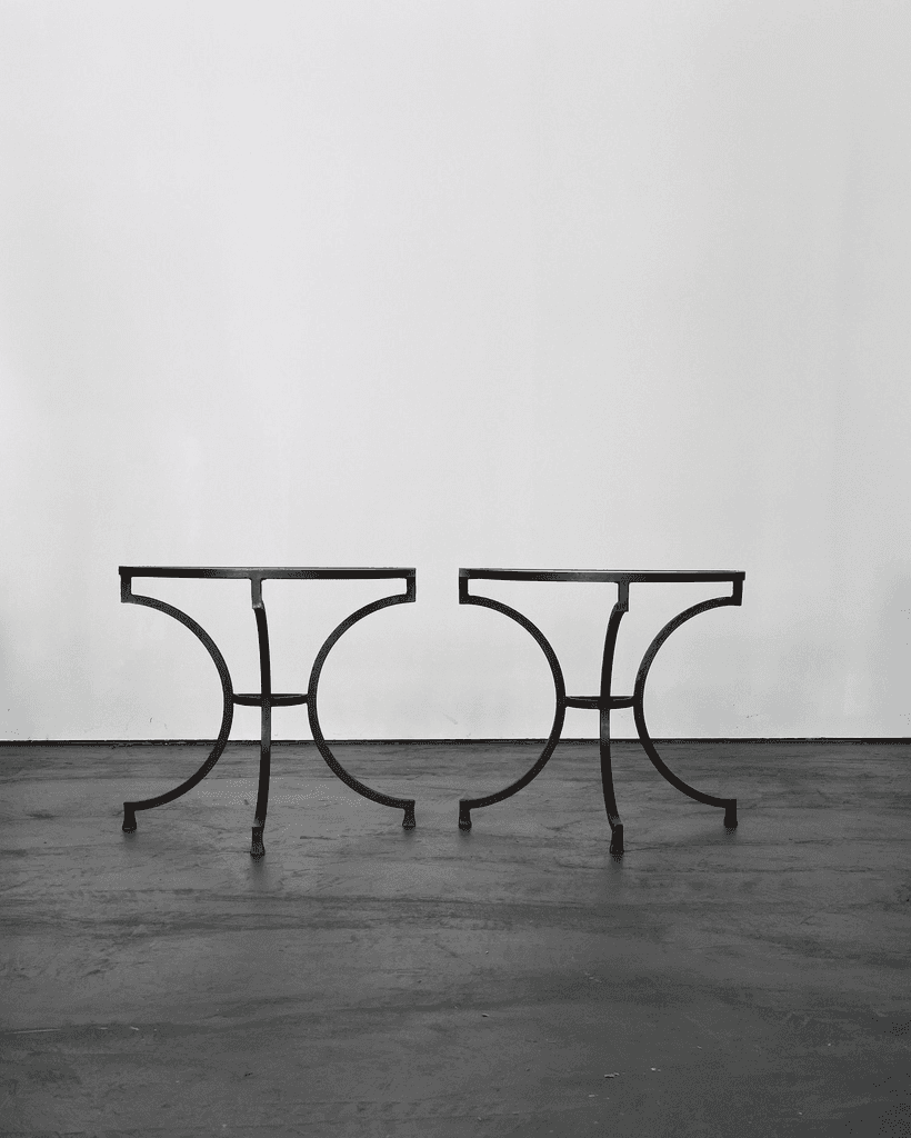 Pair Of Marble & Iron Demi Lune Spanish Console Tables
