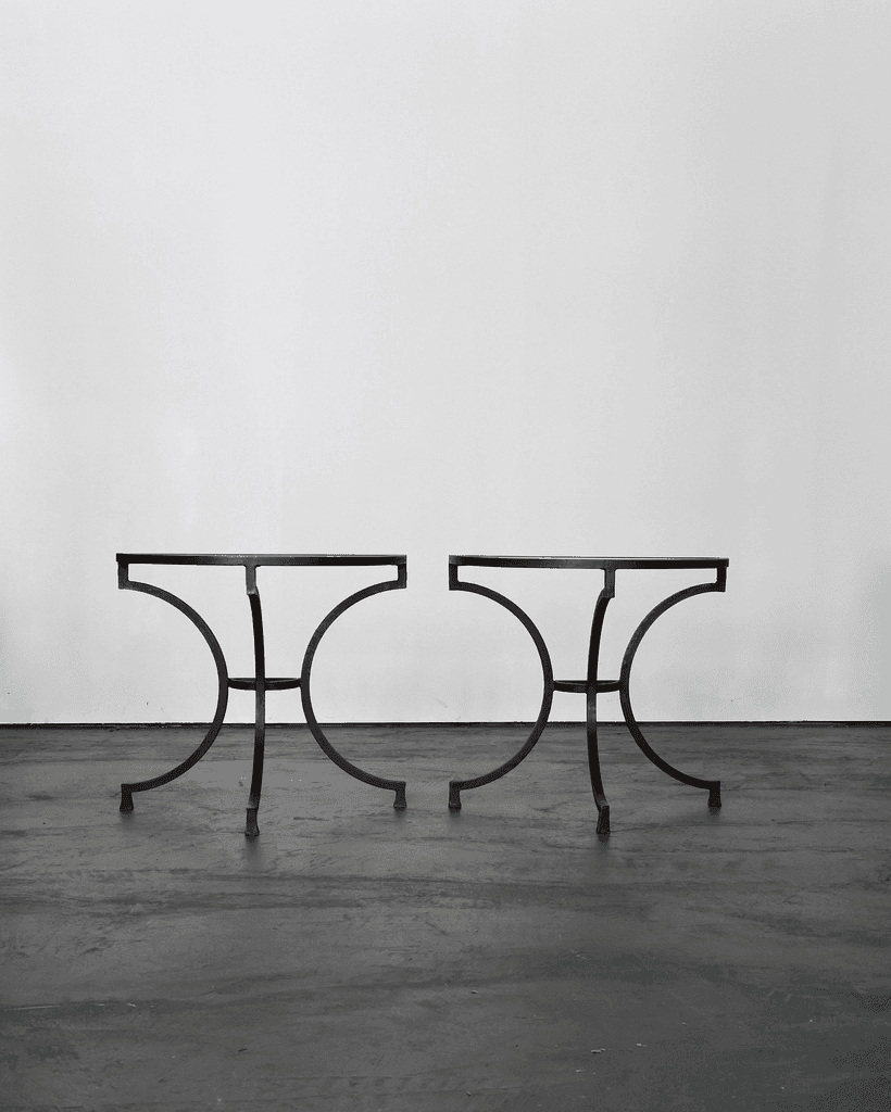Pair Of Marble & Iron Demi Lune Spanish Console Tables