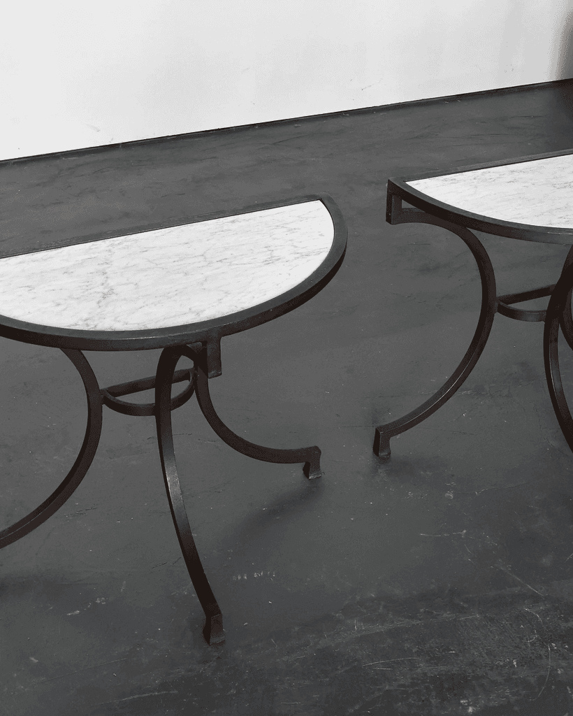 Pair Of Marble & Iron Demi Lune Spanish Console Tables
