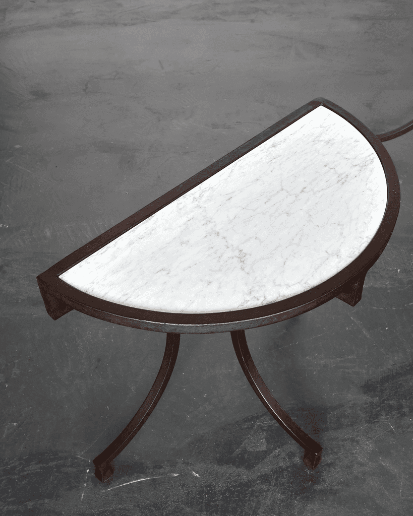 Pair Of Marble & Iron Demi Lune Spanish Console Tables