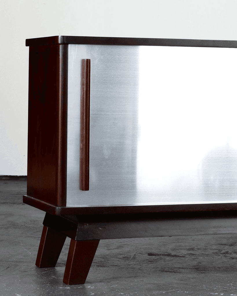 Small French C.1950s Rosewood Veneer & Aluminium Sideboard