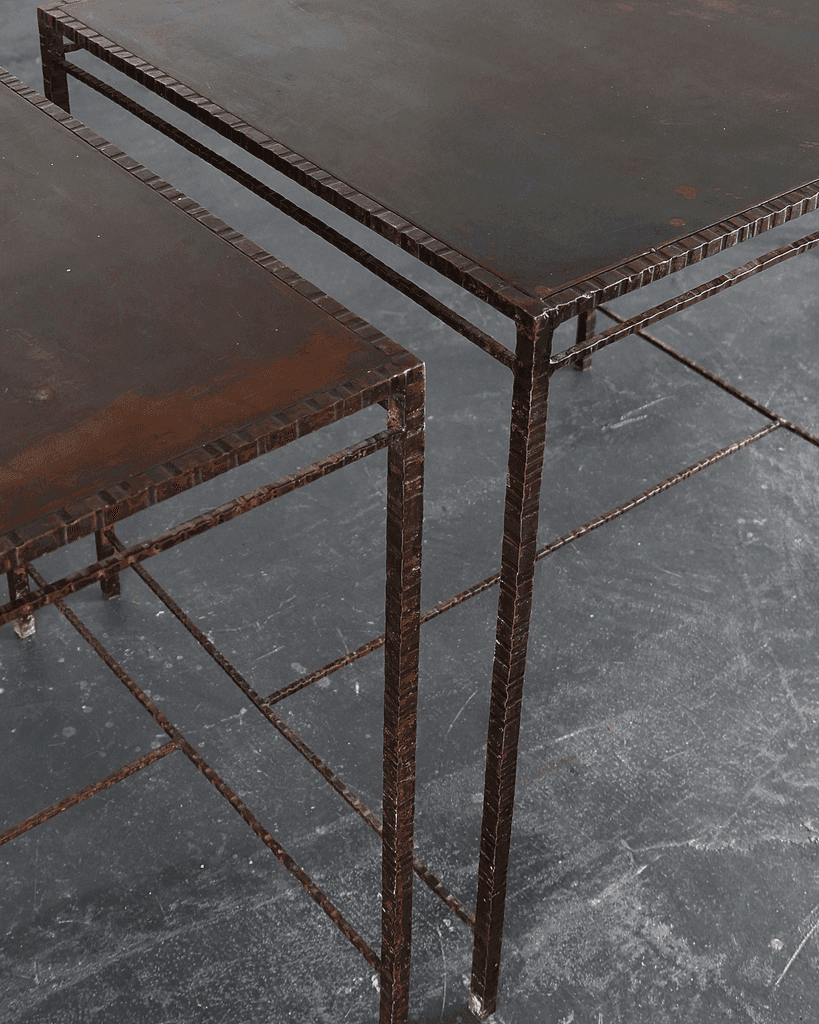 Pair Of 60s Spanish Tooled Steel Tables