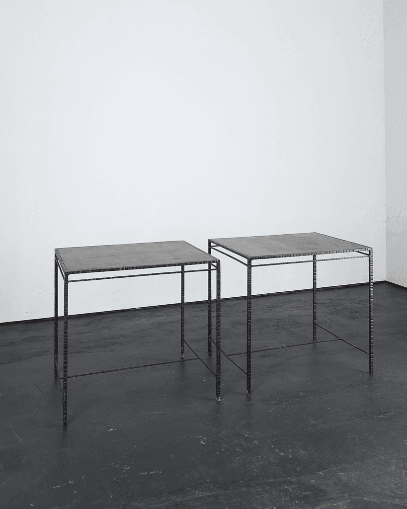 Pair Of 60s Spanish Tooled Steel Tables