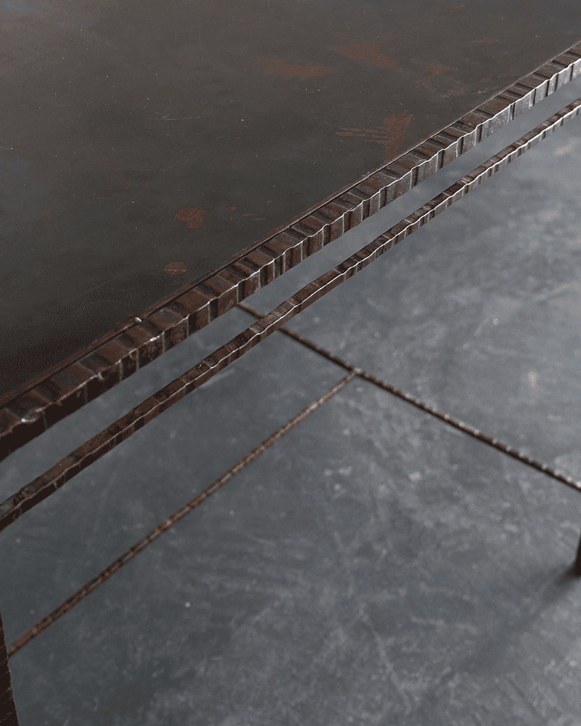 Pair Of 60s Spanish Tooled Steel Tables