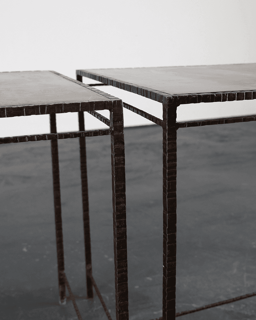 Pair Of 60s Spanish Tooled Steel Tables