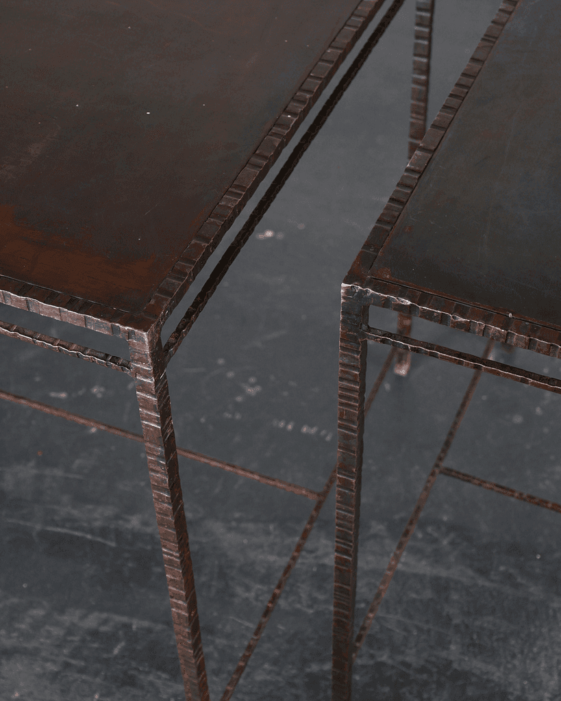 Pair Of 60s Spanish Tooled Steel Tables