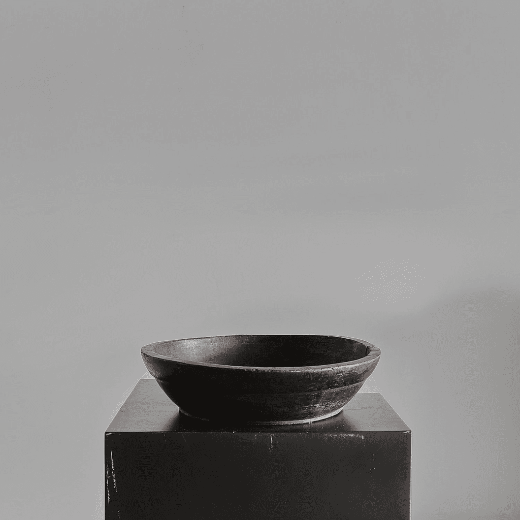 Primitive Lacquered Carved Cedar Japanese Bowl