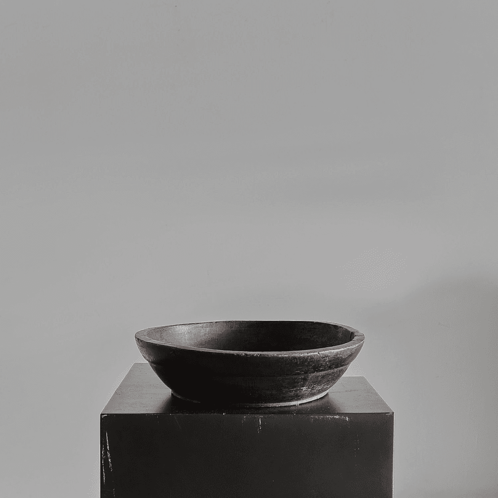 Primitive Lacquered Carved Cedar Japanese Bowl