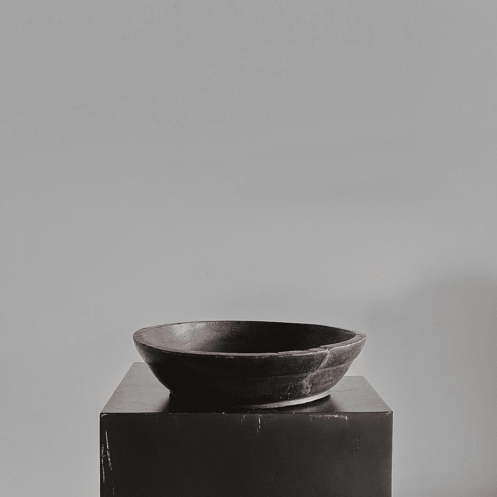 Primitive Lacquered Carved Cedar Japanese Bowl
