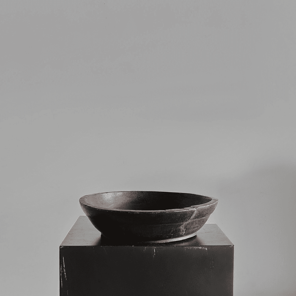 Primitive Lacquered Carved Cedar Japanese Bowl